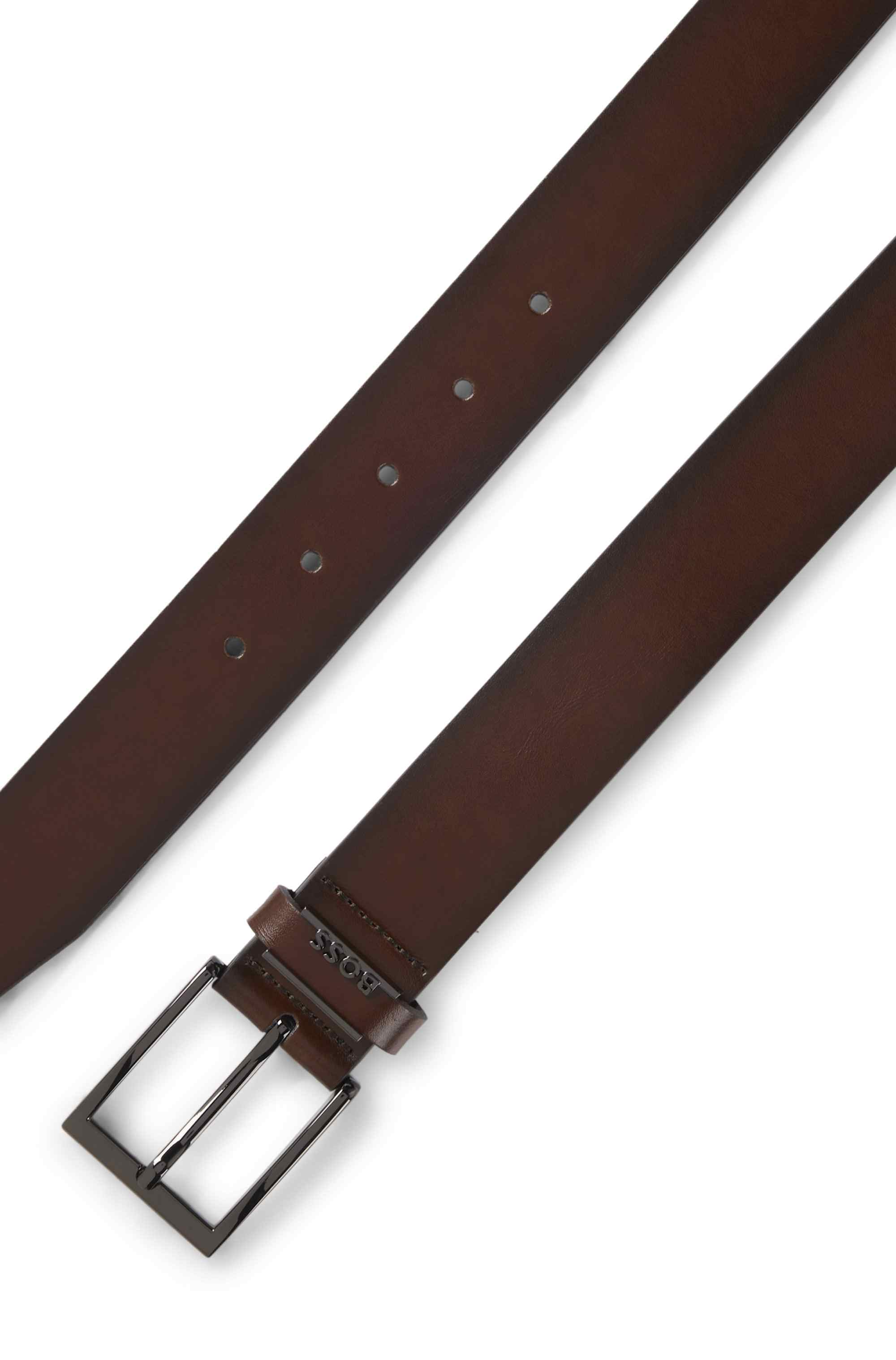 Italian-leather belt with brushed gunmetal hardware