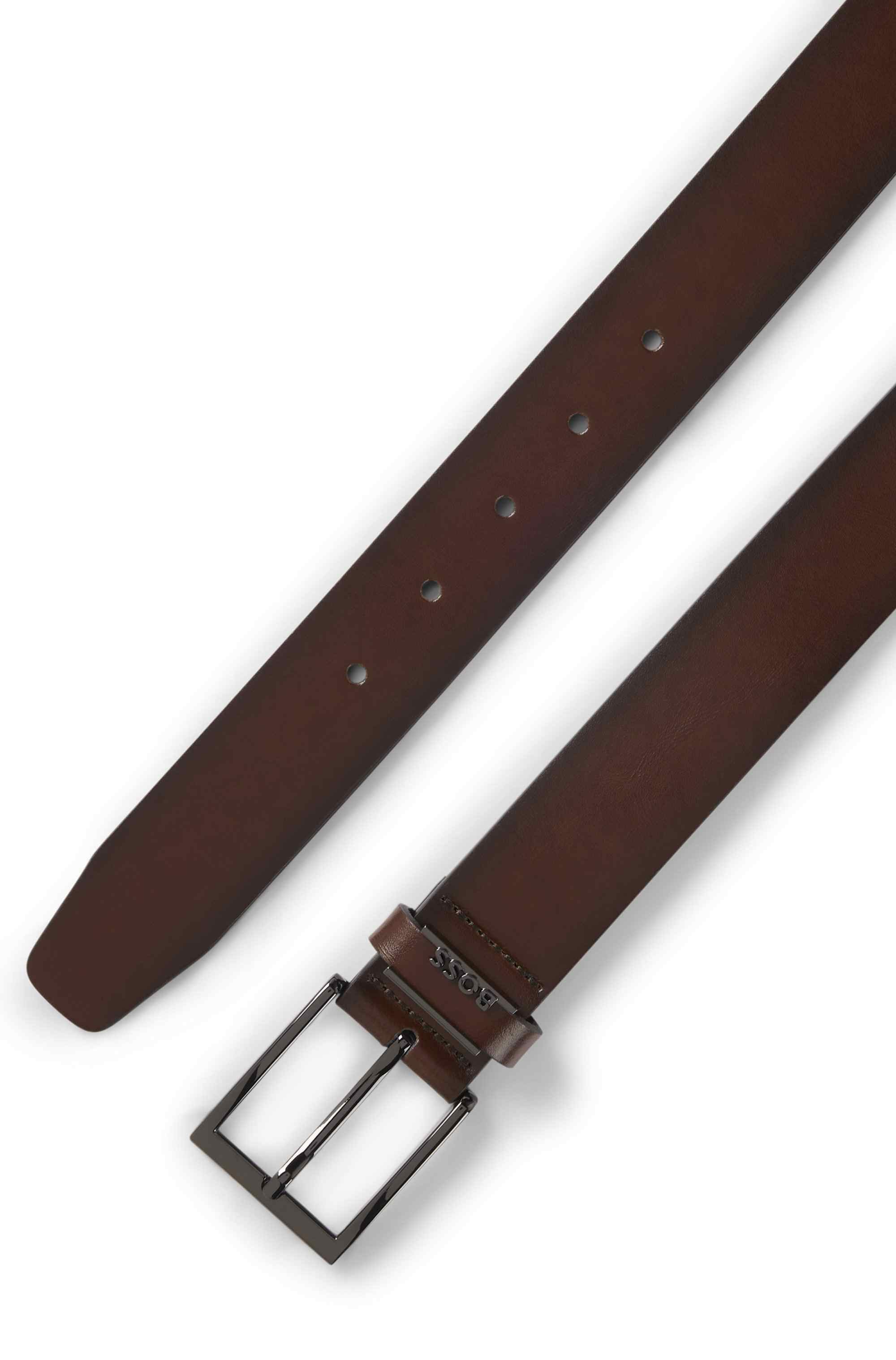 Italian-leather belt with logo keeper