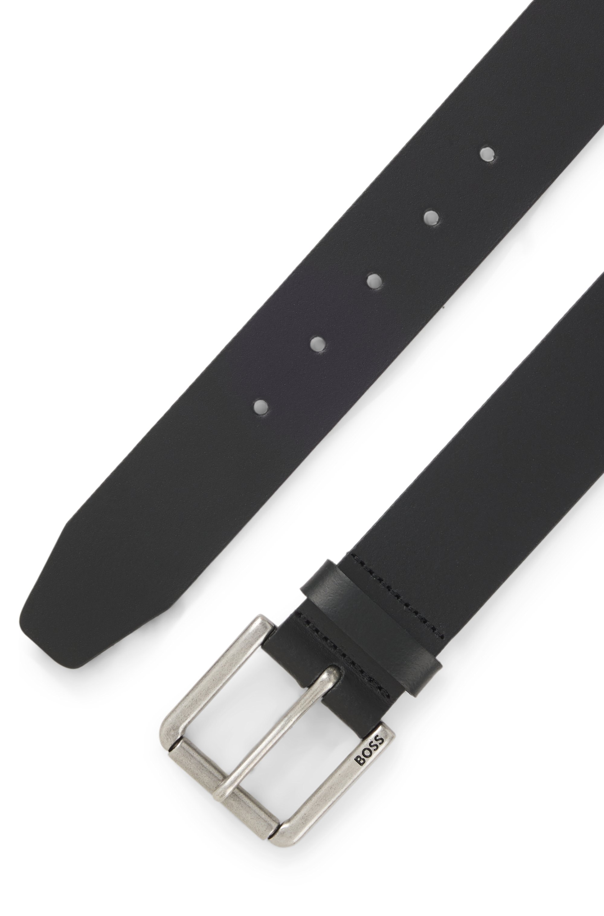 Leather belt with roller buckle