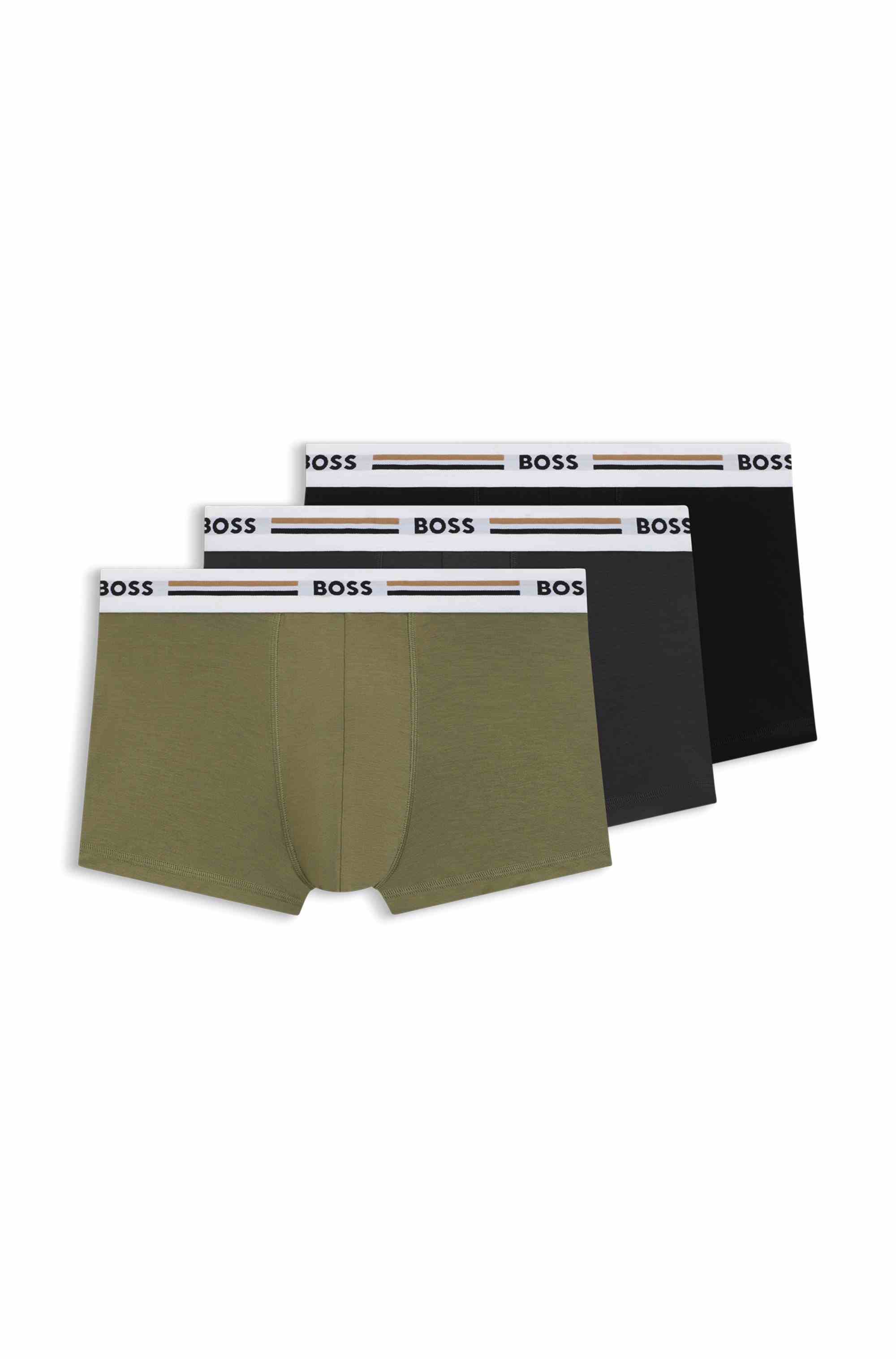 Three-pack of trunks with logo and stripe waistbands