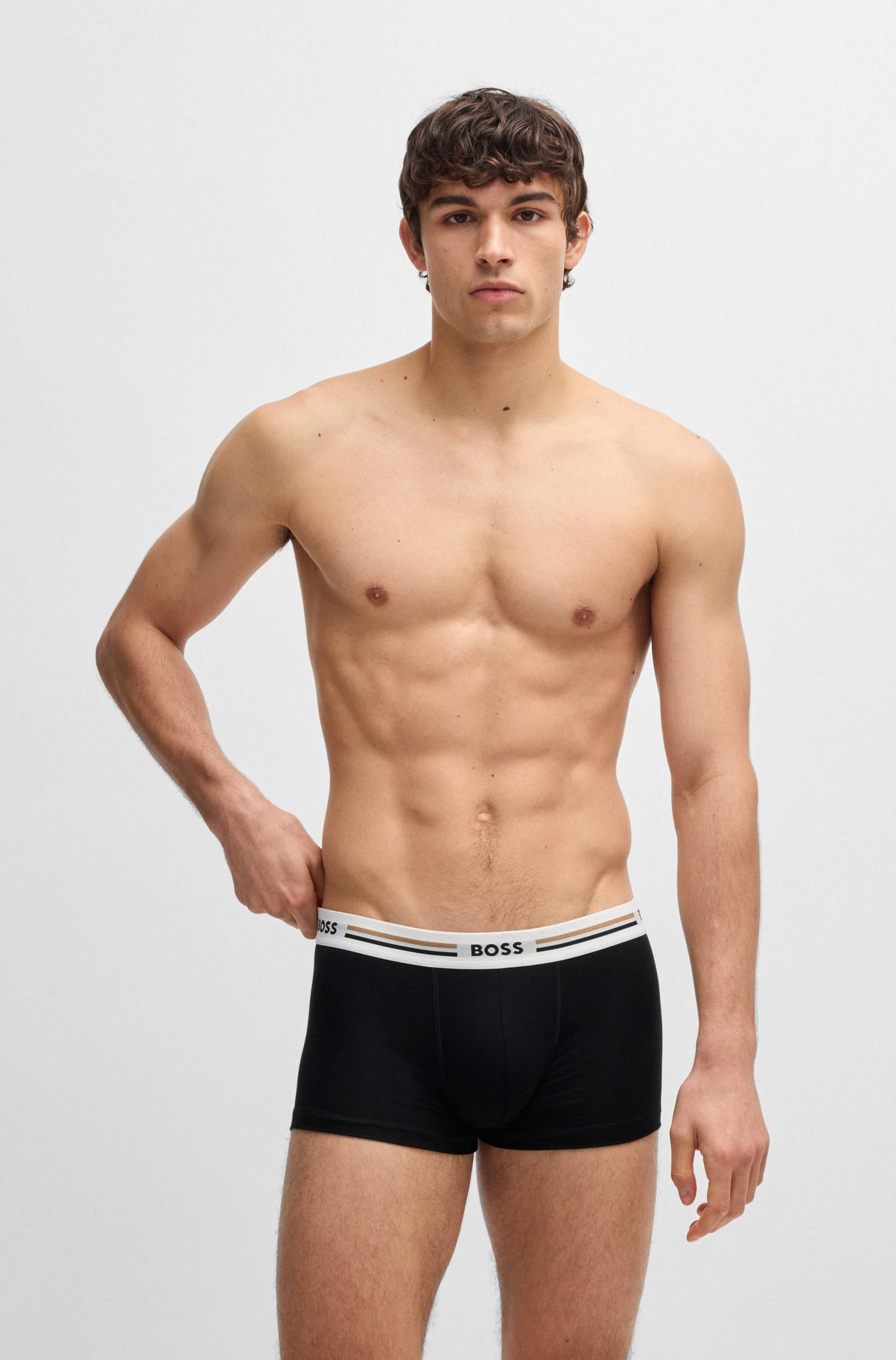 Three-pack of trunks with logo and stripe waistbands
