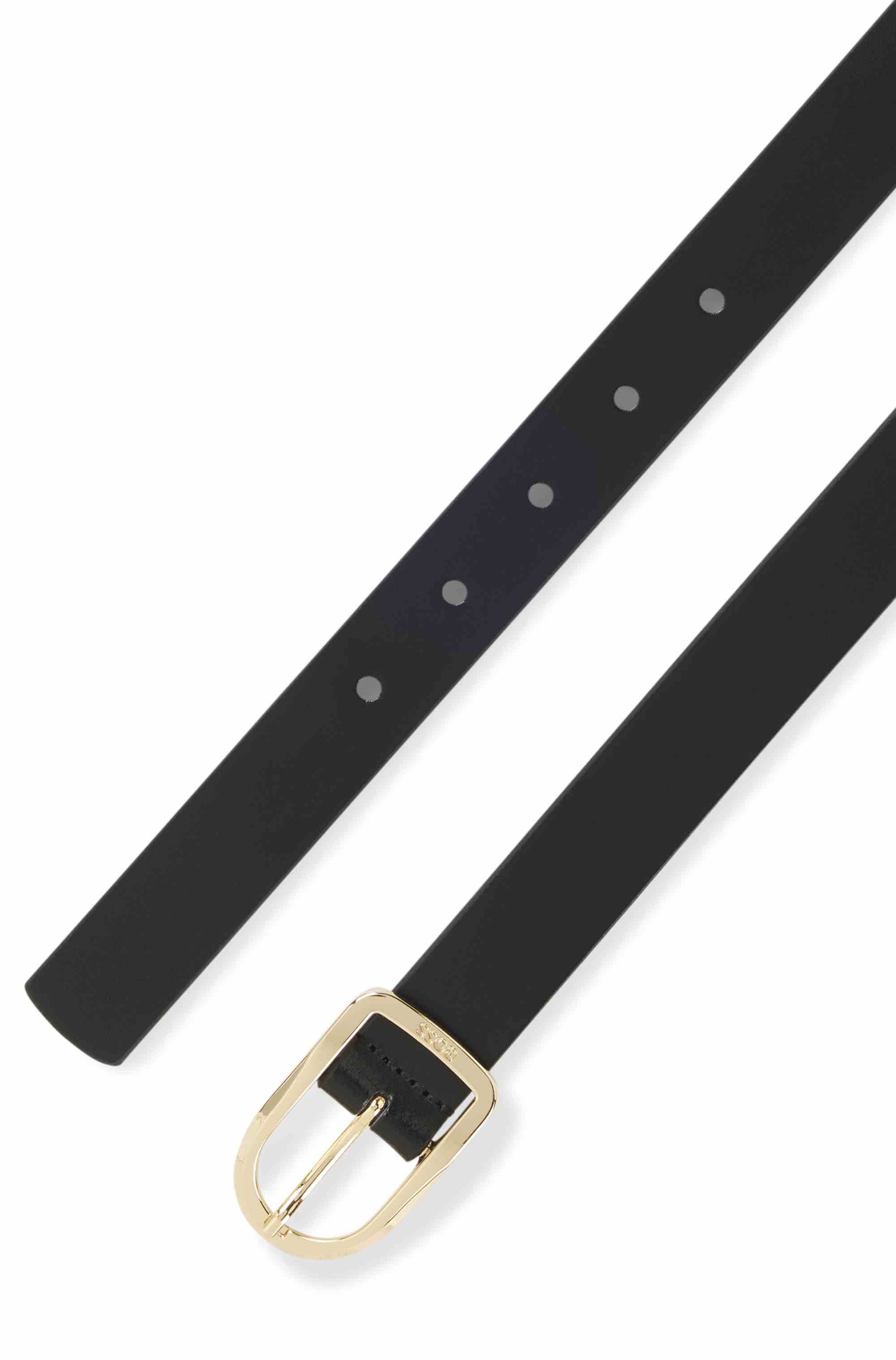 Leather belt with gold-tone logo-engraved buckle