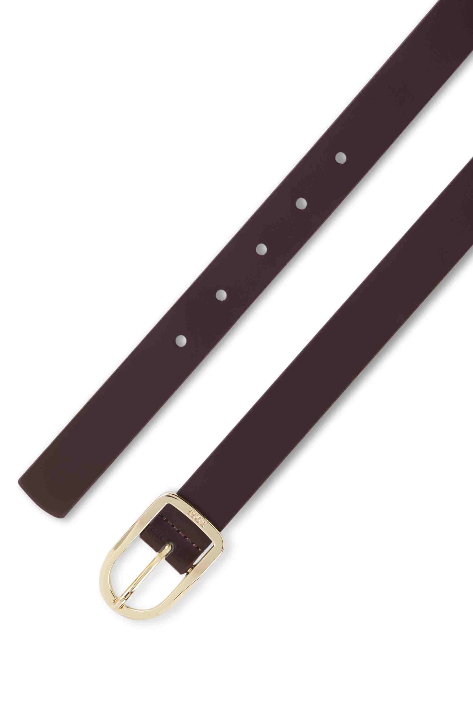 Leather belt with gold-tone logo-engraved buckle