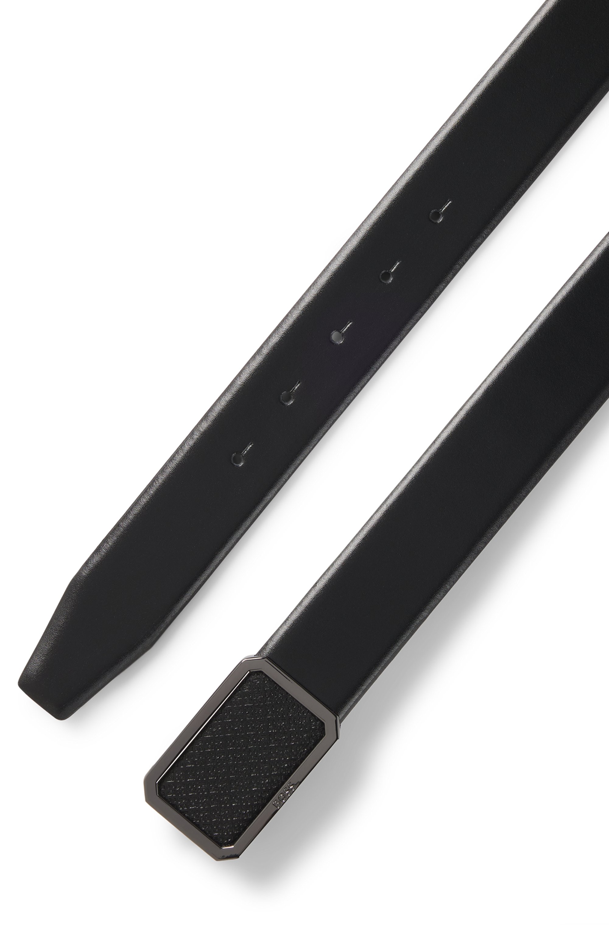 Italian-leather belt with plaque monogram buckle