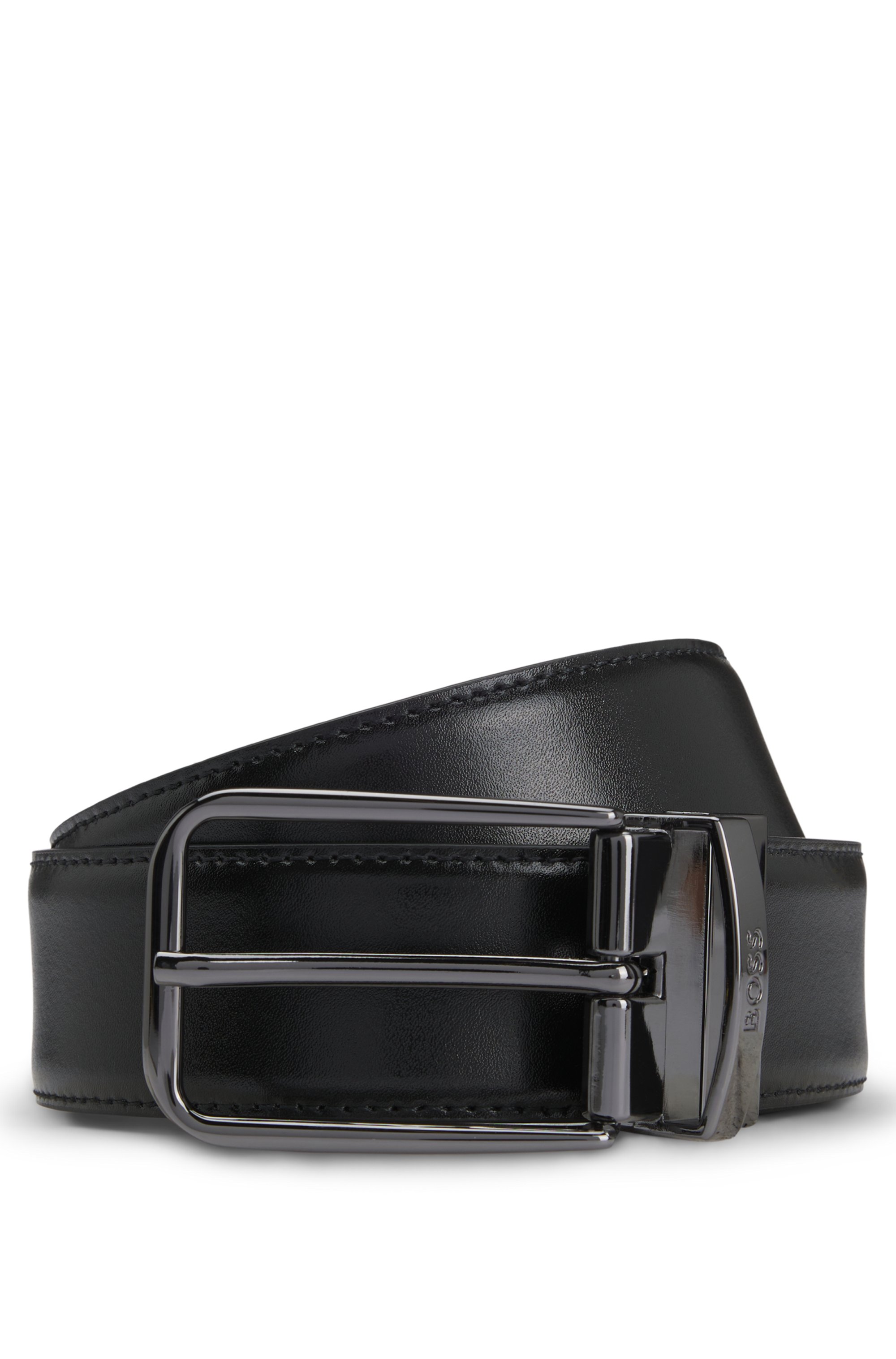 Reversible Italian-leather belt with branded keeper