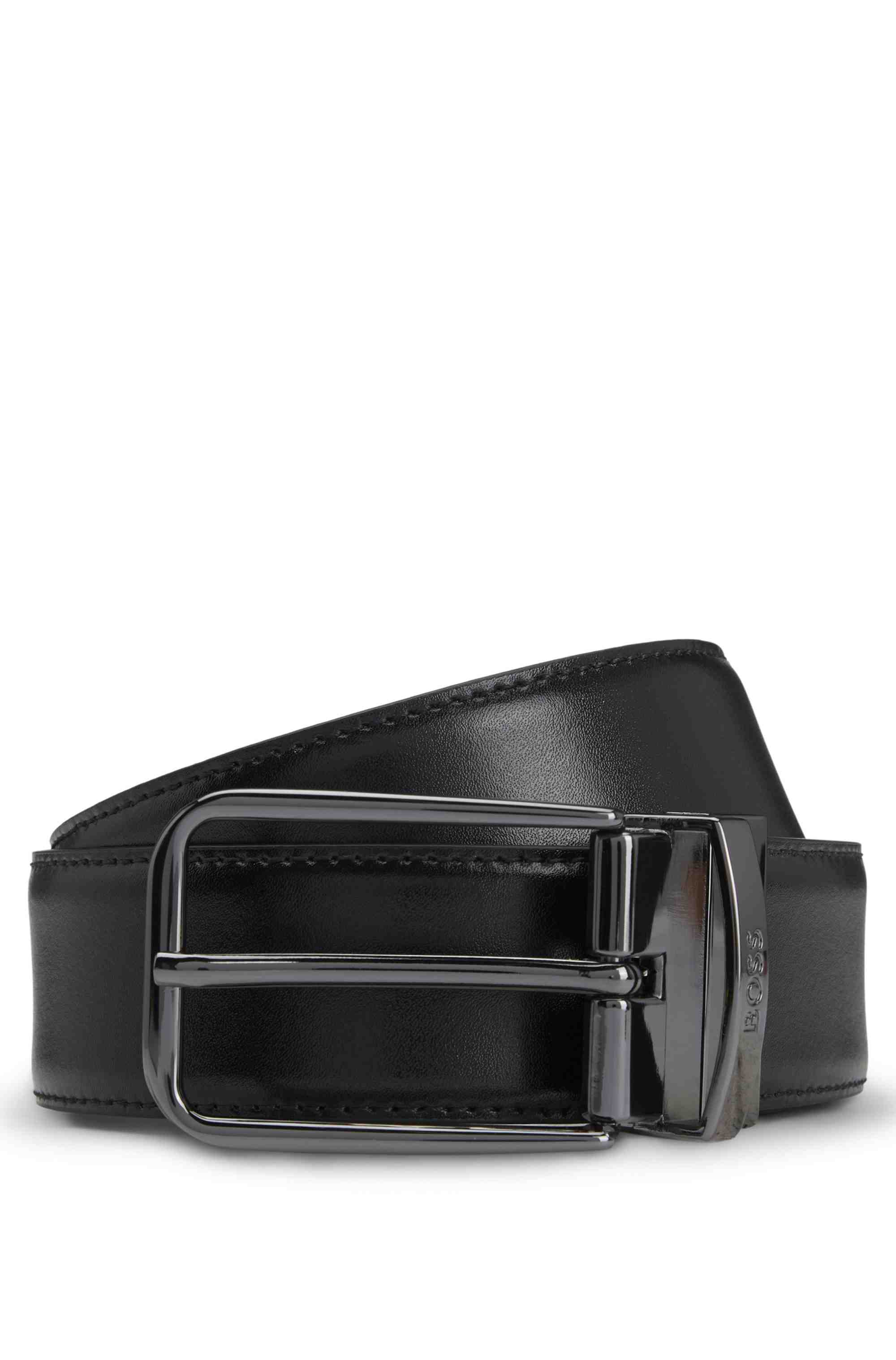 Reversible Italian-leather belt with branded keeper