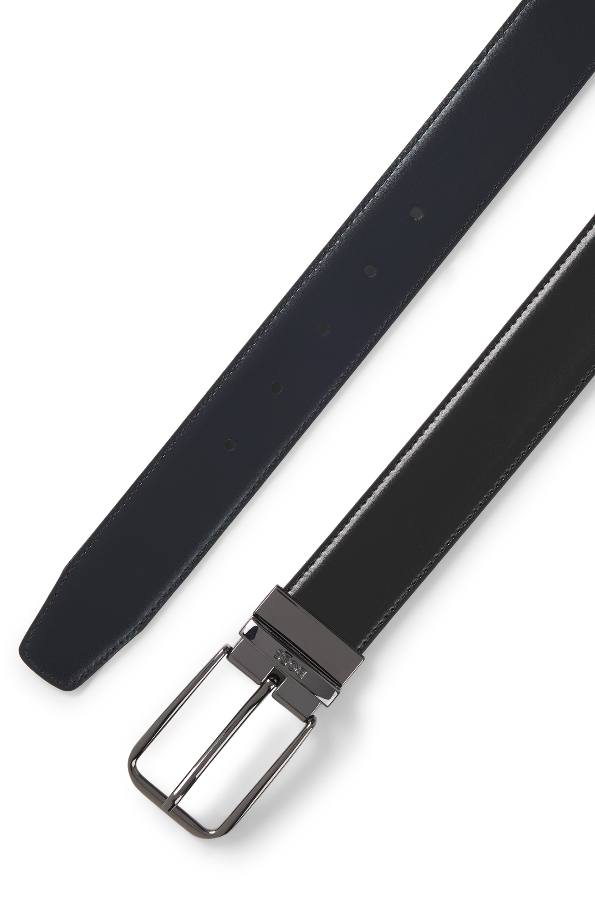 Reversible Italian-leather belt with branded keeper