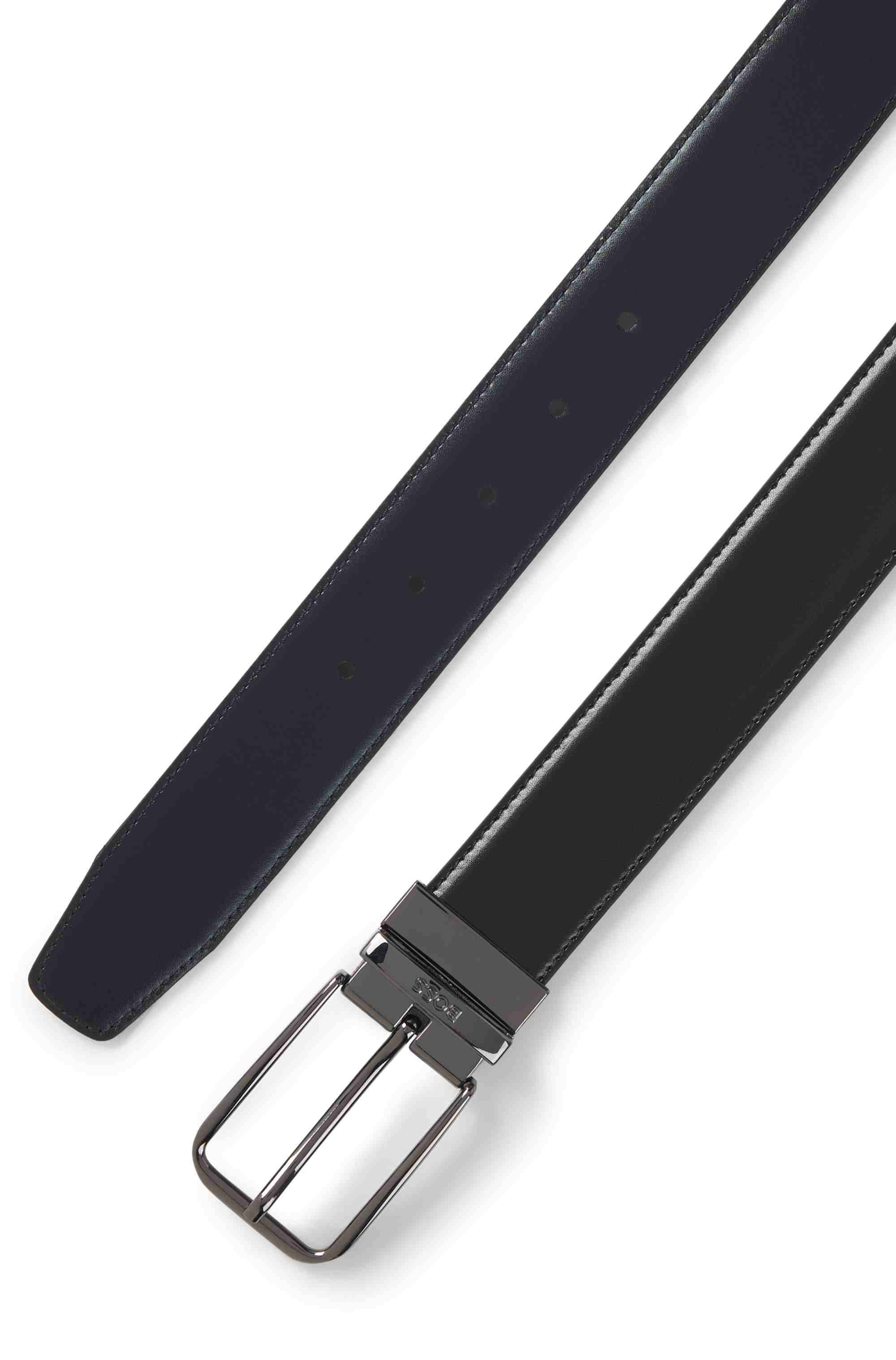 Reversible Italian-leather belt with branded keeper