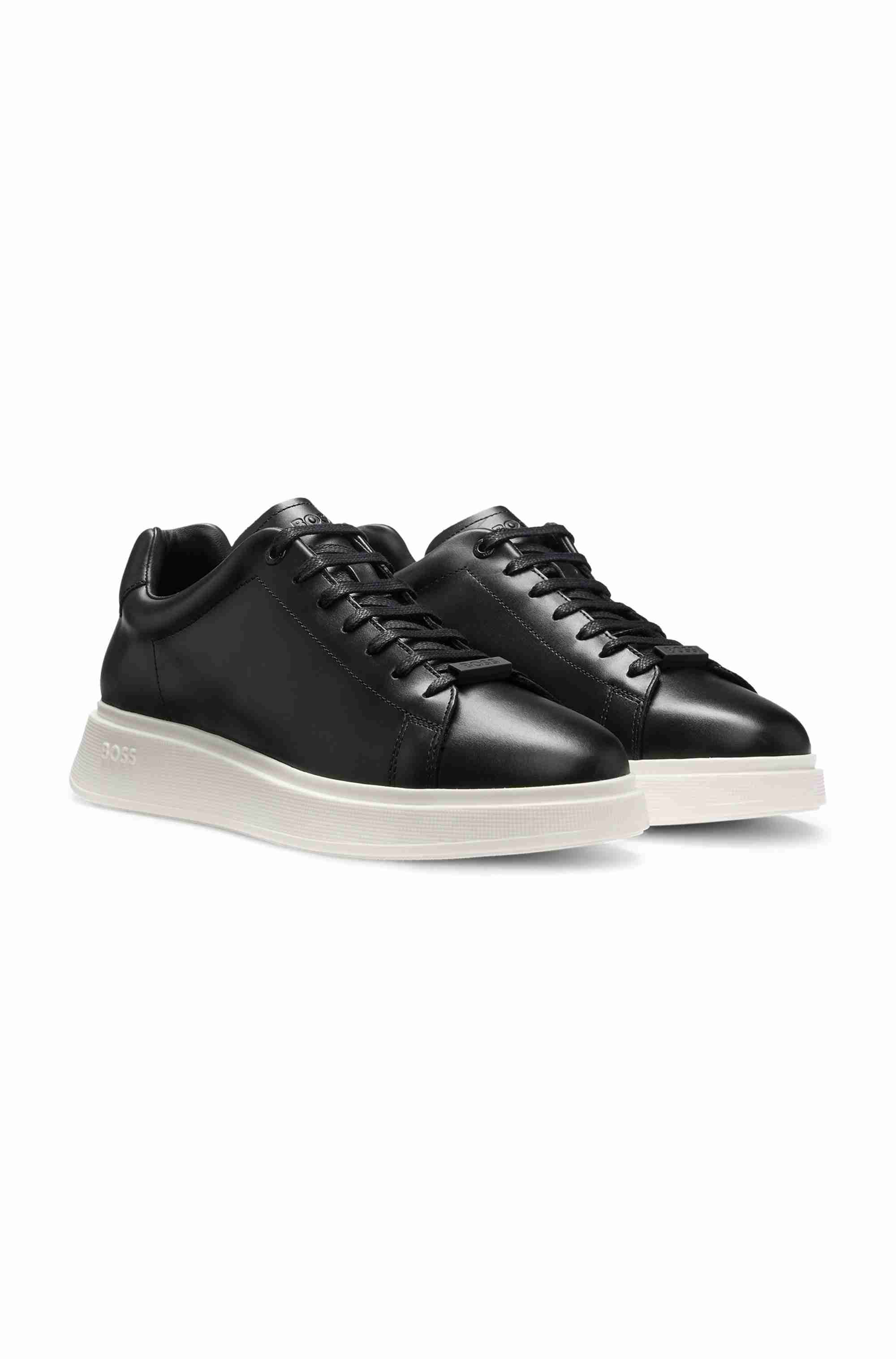 Leather trainers with rubber outsole
