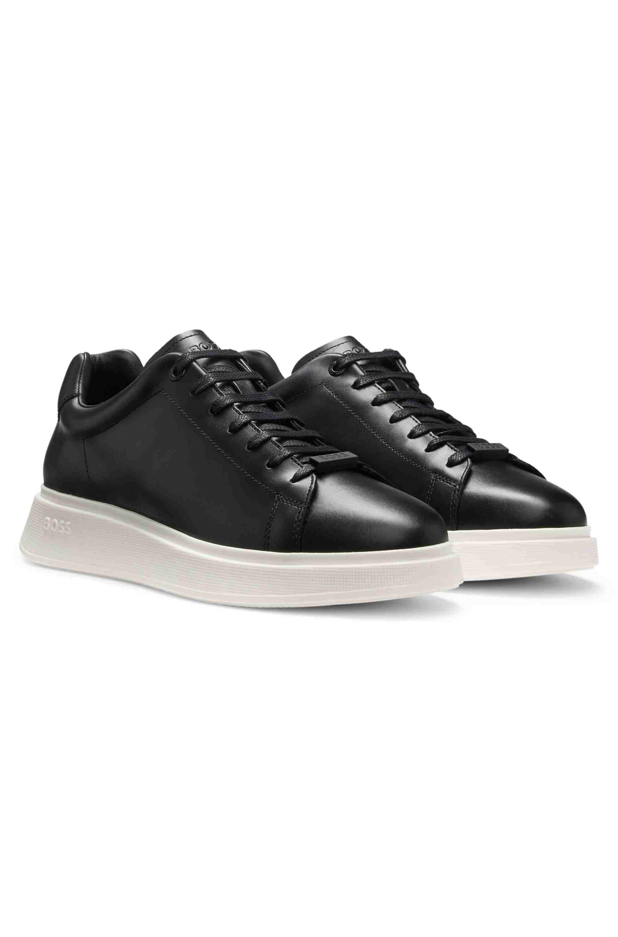 Leather trainers with rubber outsole