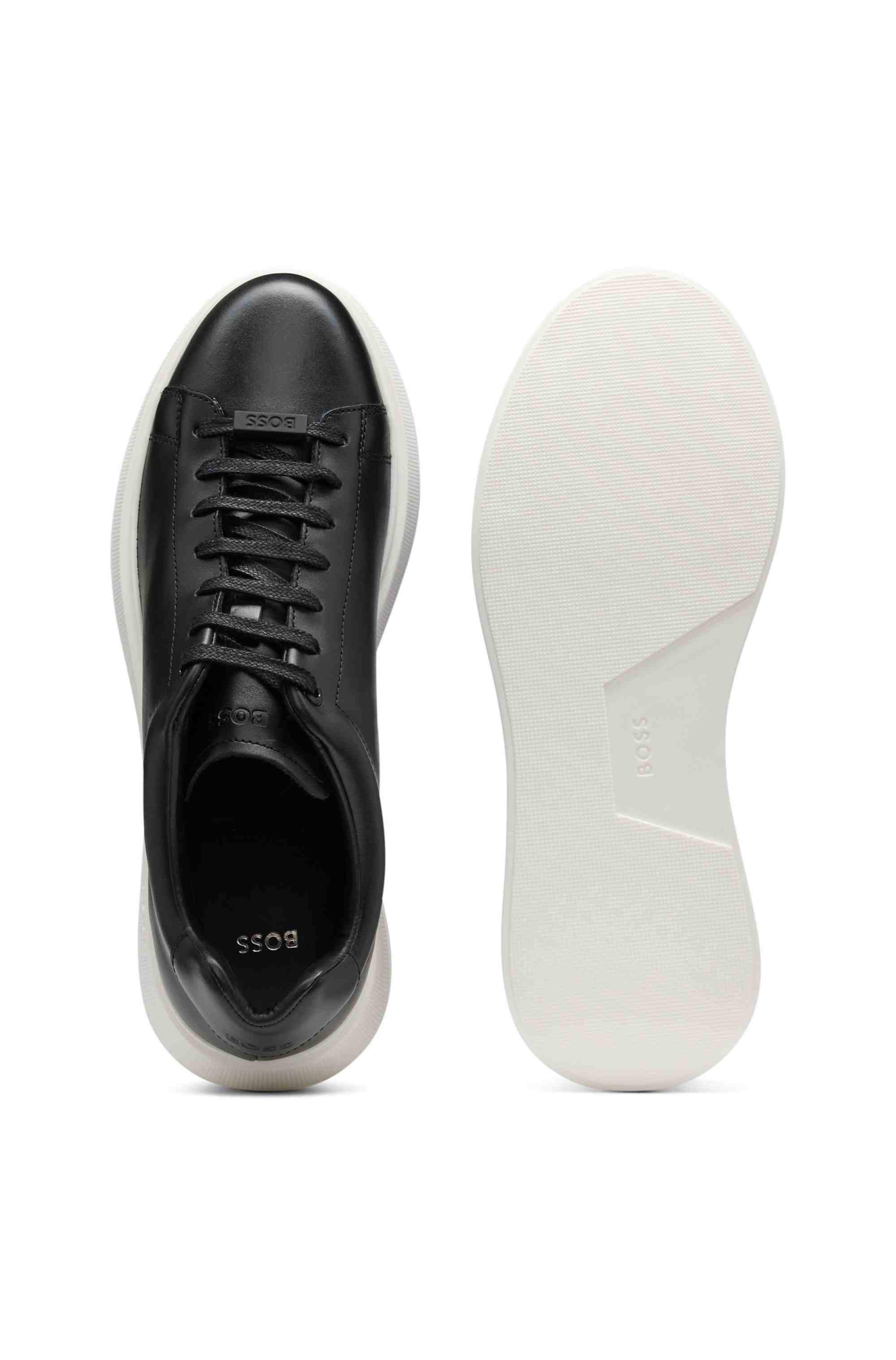 Leather trainers with rubber outsole