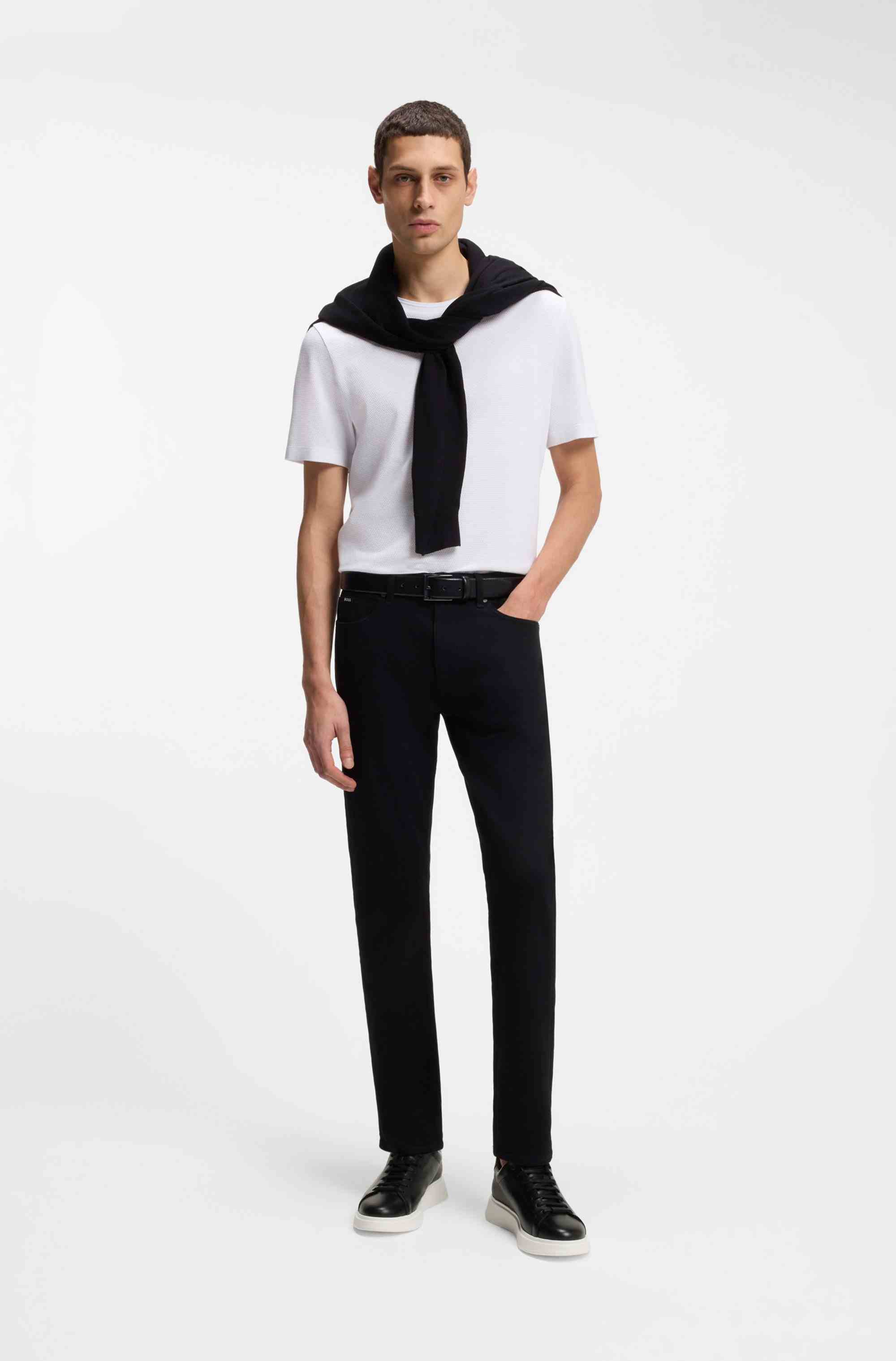 Leather trainers with rubber outsole