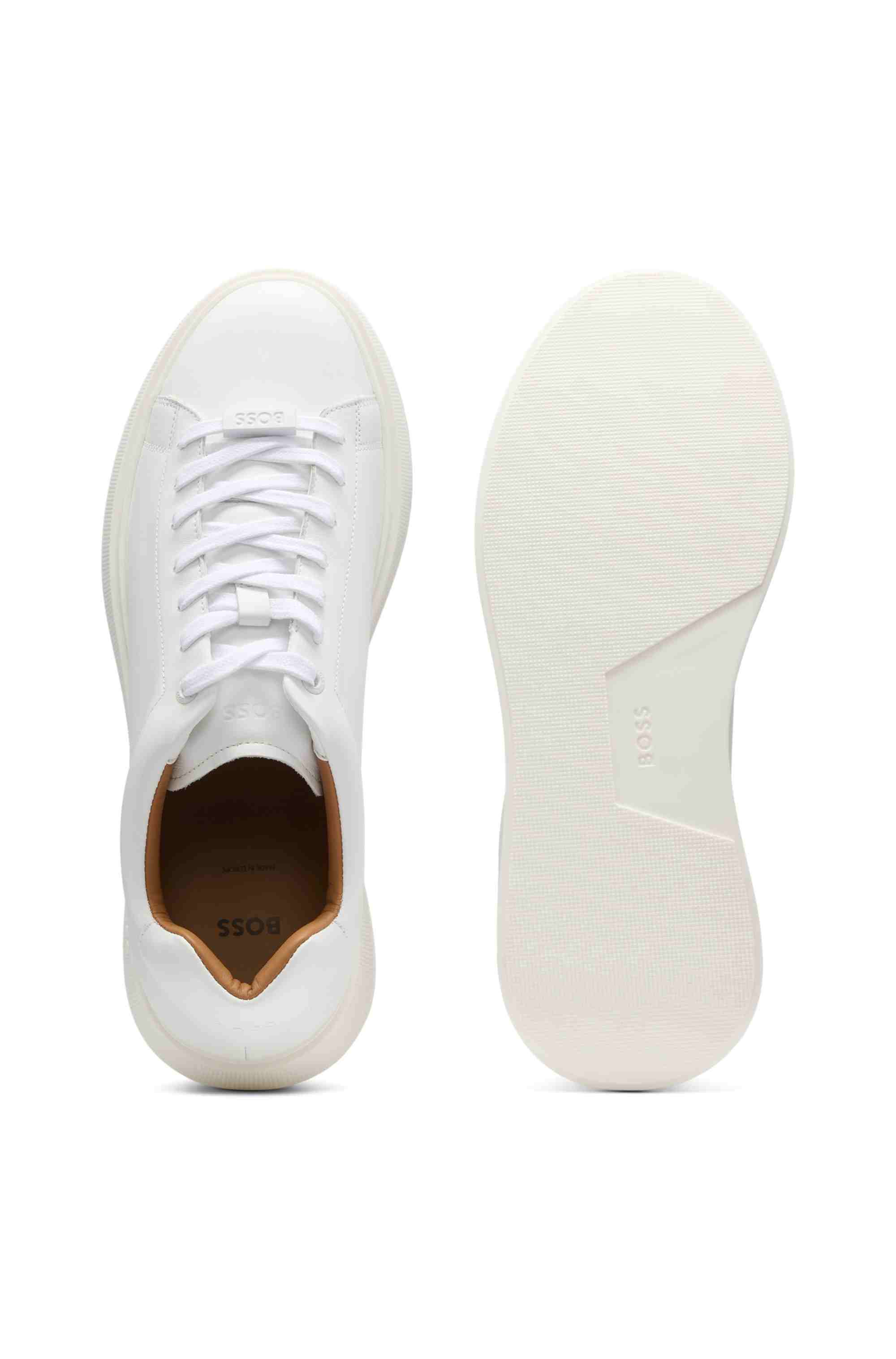 Leather trainers with rubber outsole