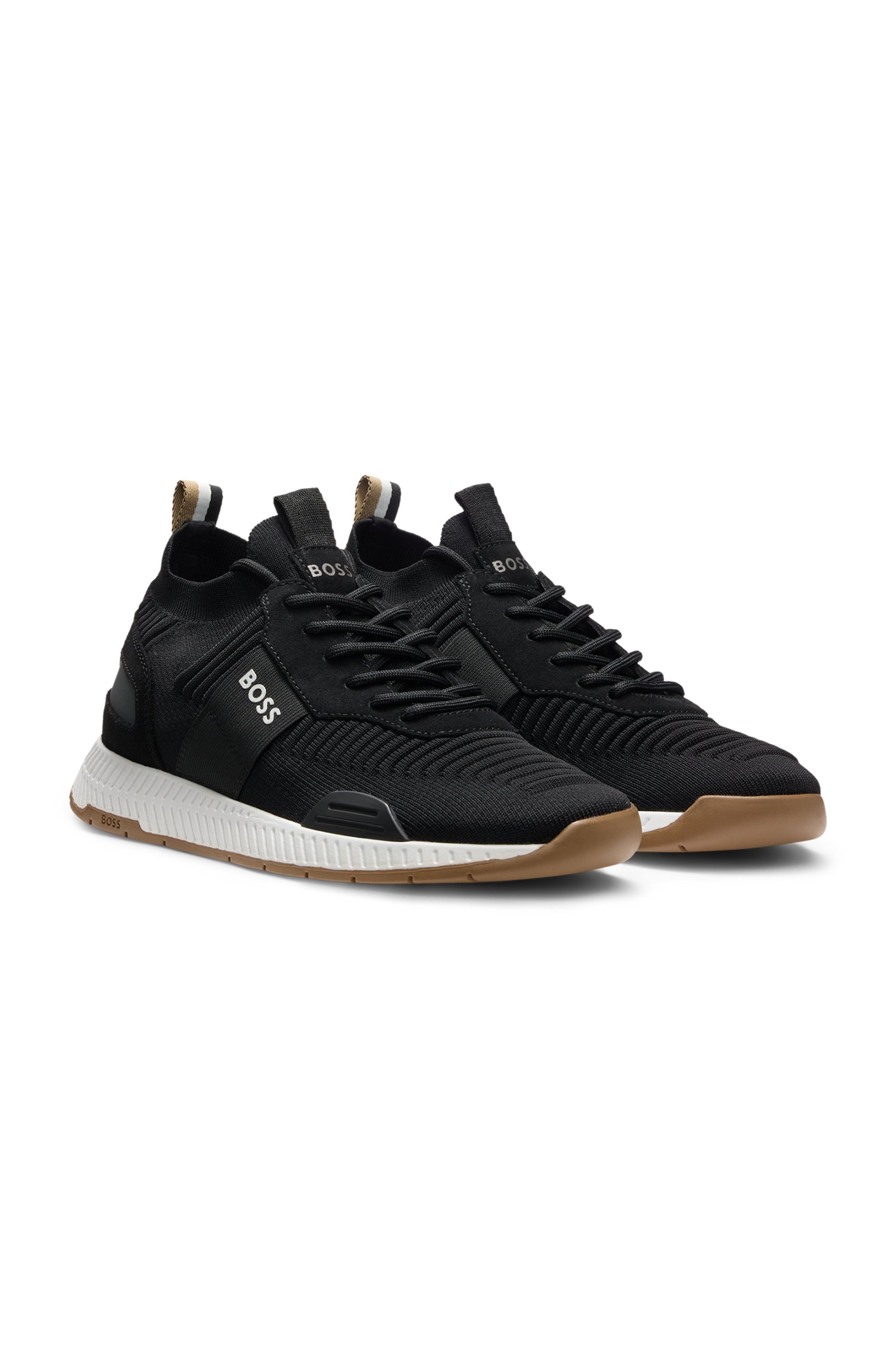 Trainers with knitted uppers and suede trims