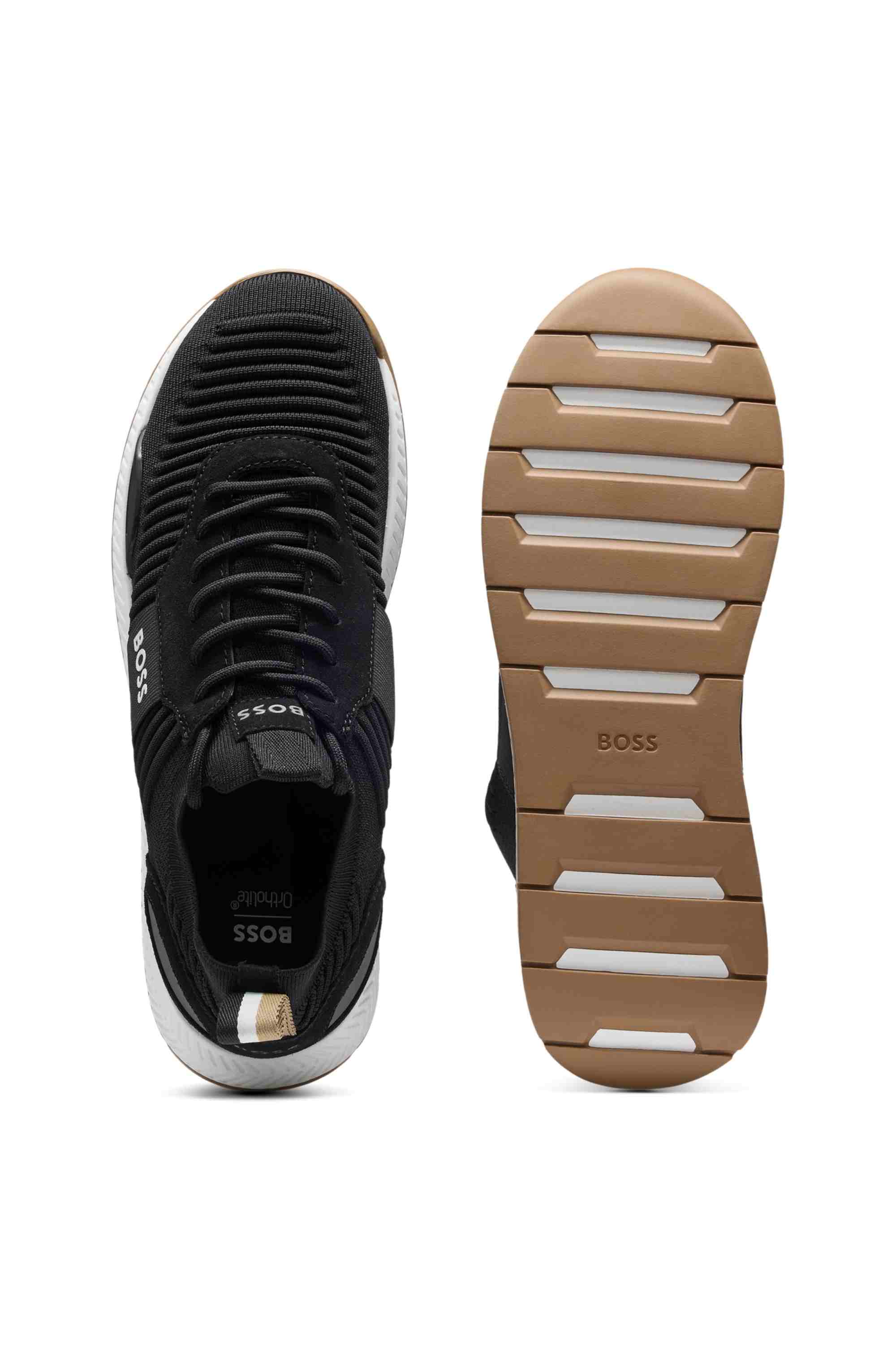 Trainers with knitted uppers and suede trims