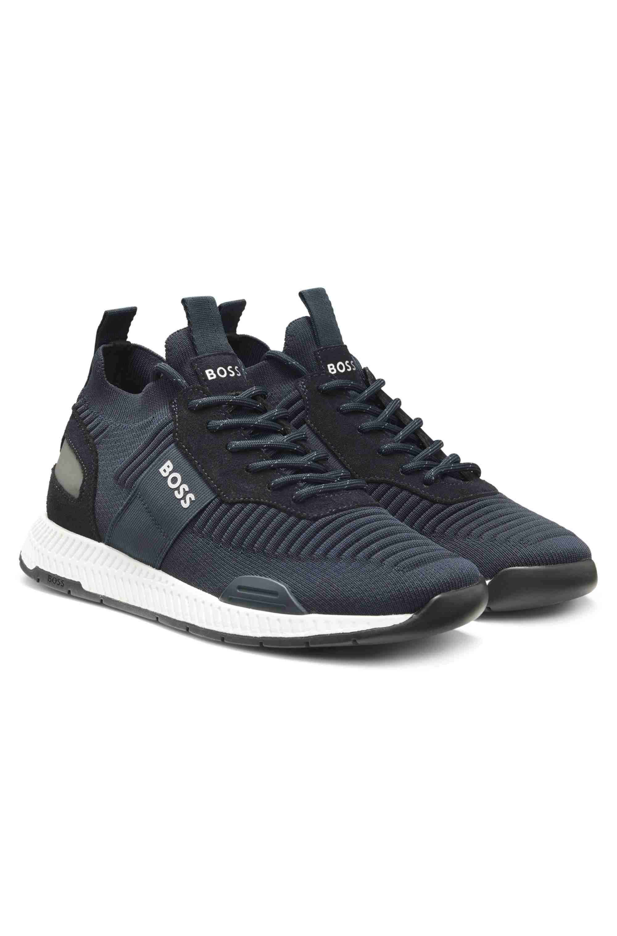 Trainers with knitted uppers and suede trims