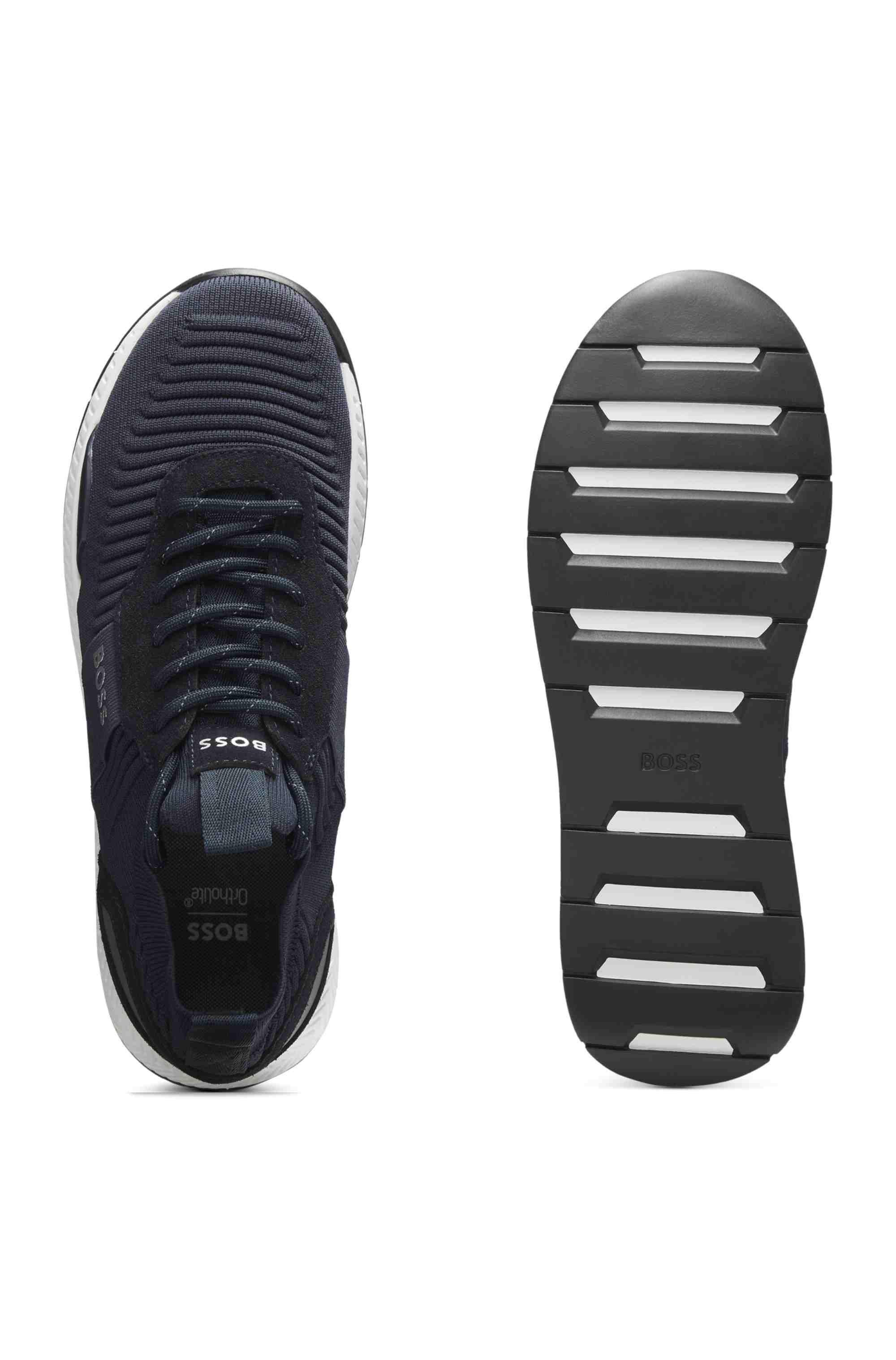 Trainers with knitted uppers and suede trims