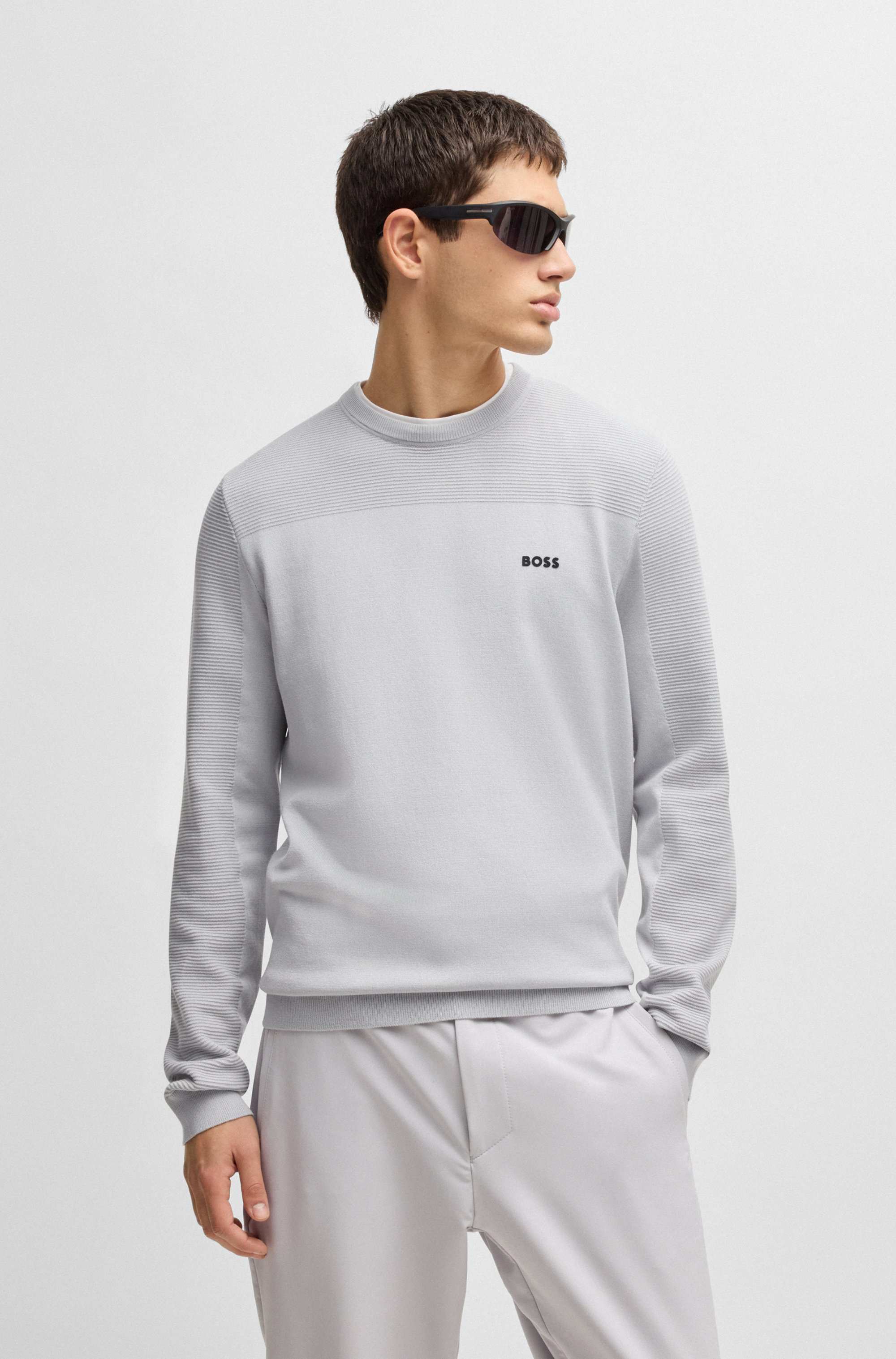 Branded crew-neck sweater in dry-flex fabric