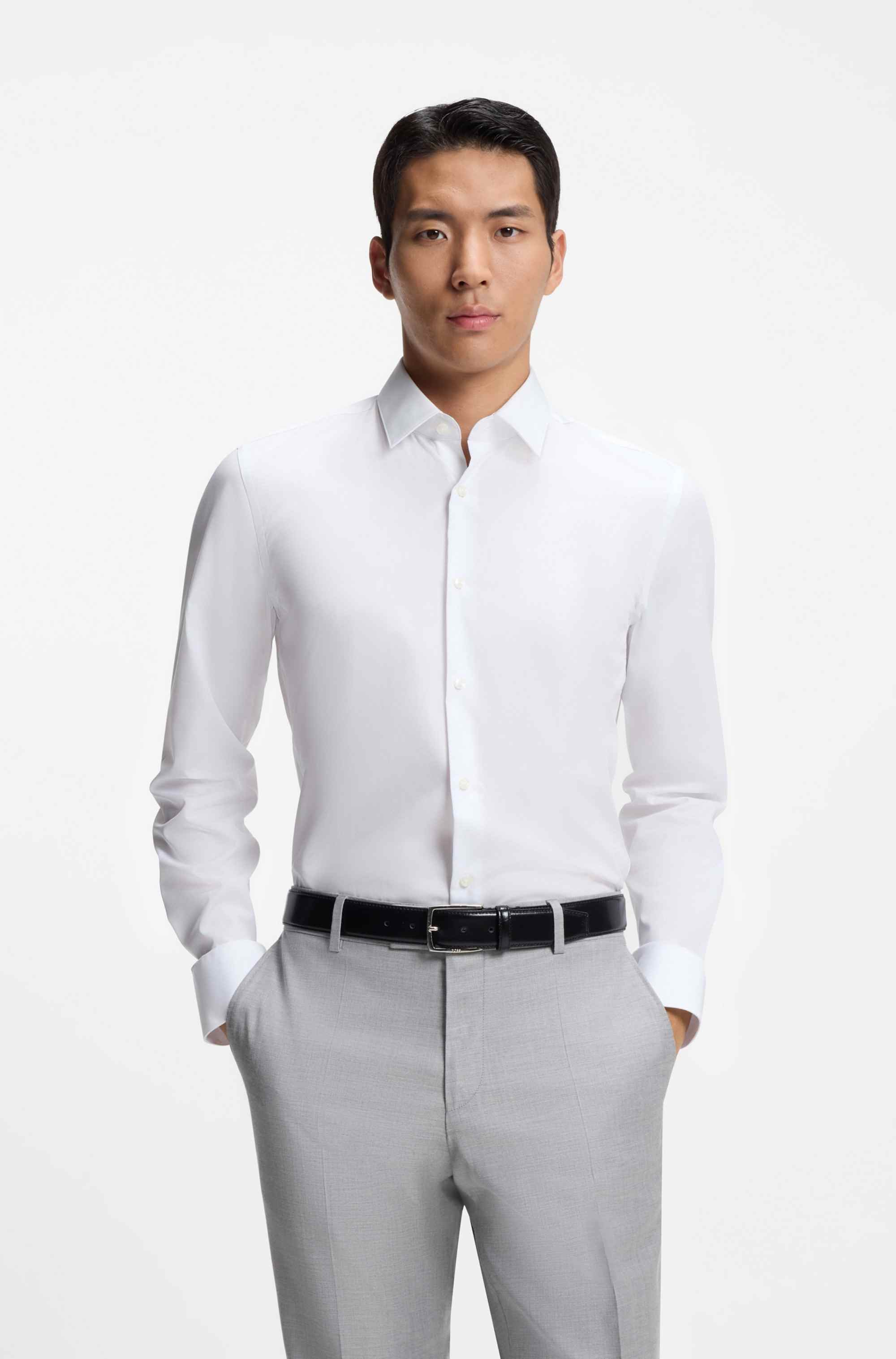 Slim-fit shirt in easy-iron cotton poplin