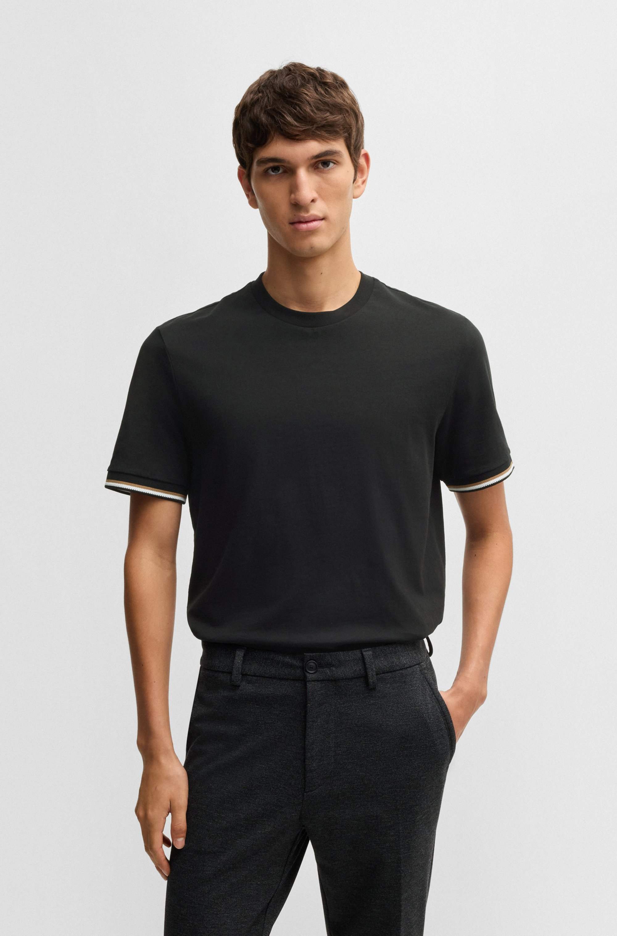 Cotton-jersey T-shirt with signature-stripe cuffs