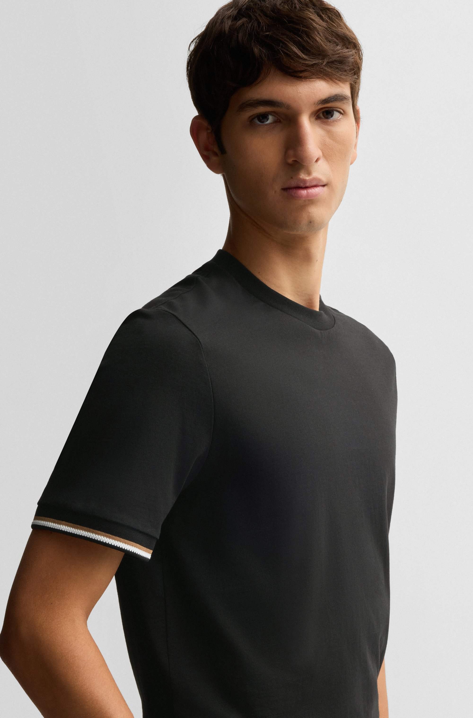 Cotton-jersey T-shirt with signature-stripe cuffs