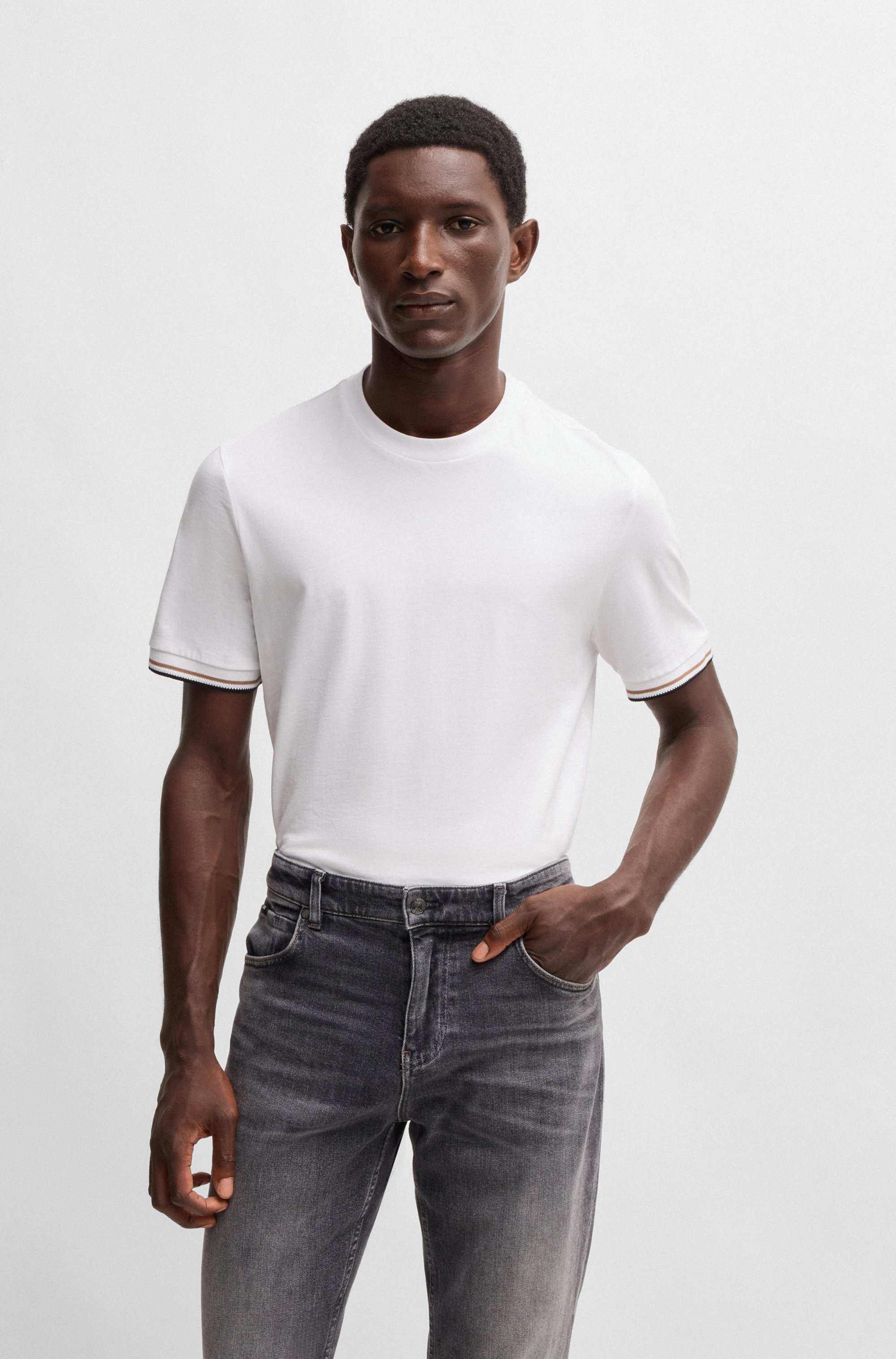 Cotton-jersey T-shirt with signature-stripe cuffs