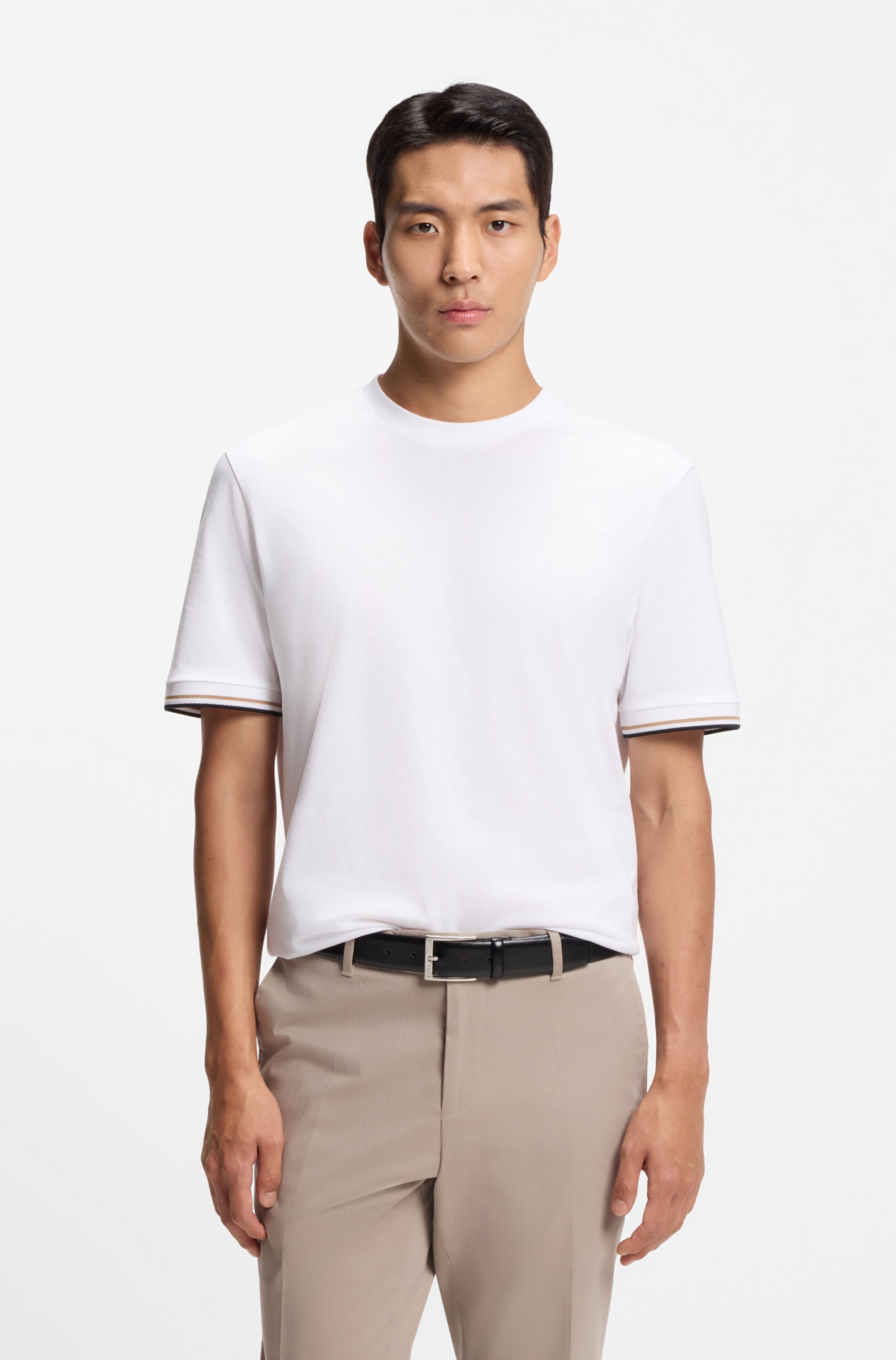 Cotton-jersey T-shirt with signature-stripe cuffs
