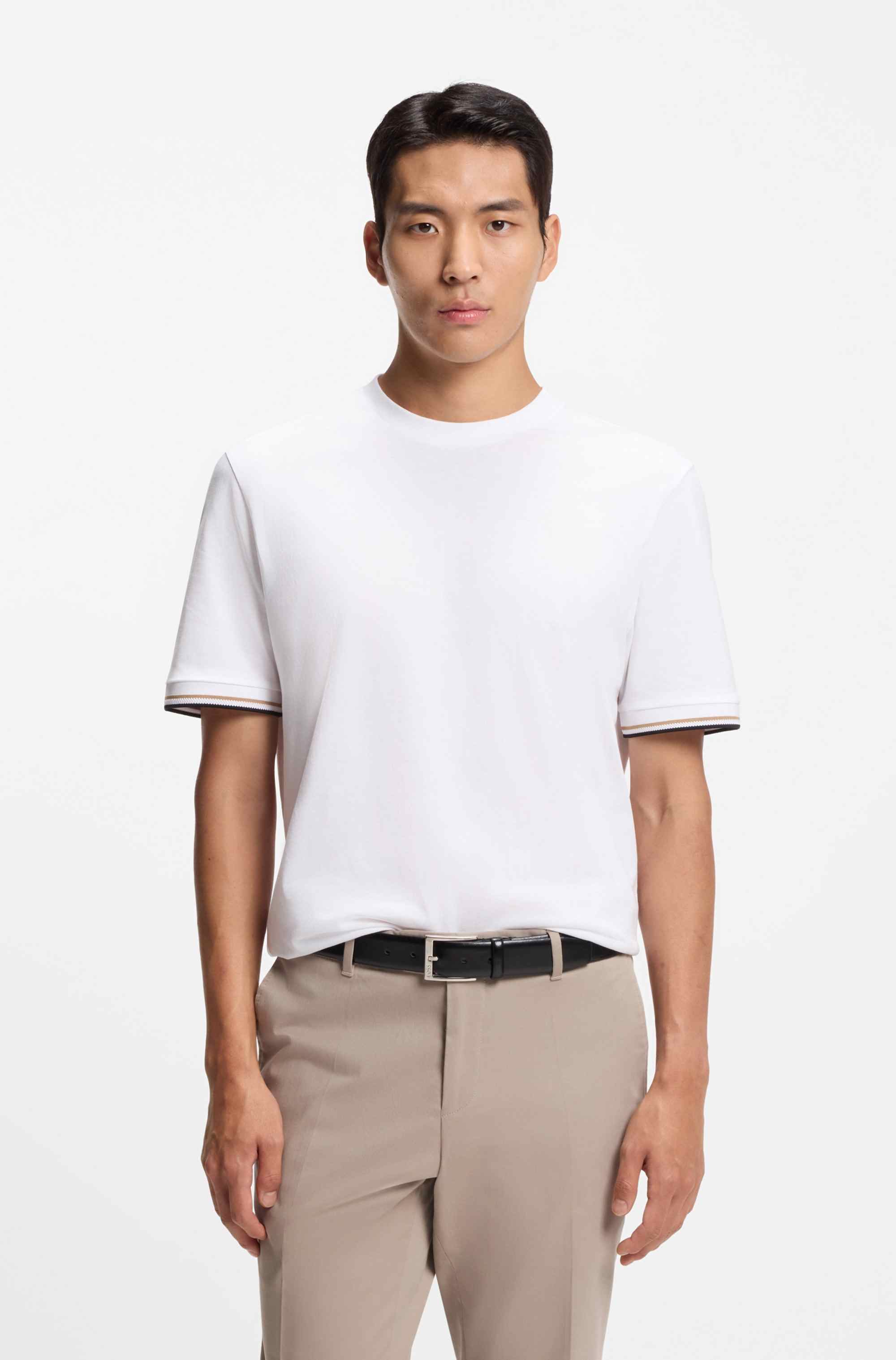 Cotton-jersey T-shirt with signature-stripe cuffs