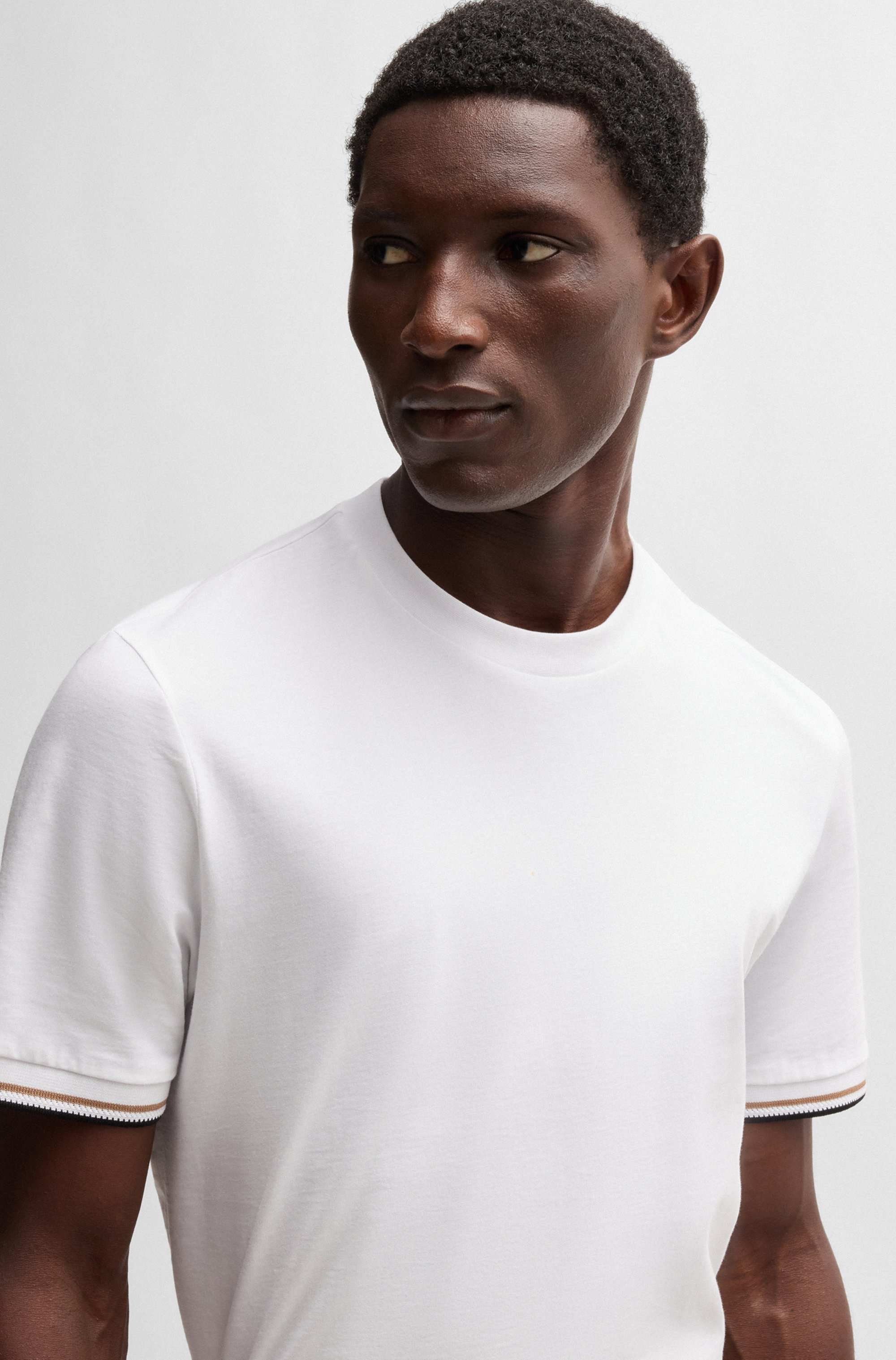 Cotton-jersey T-shirt with signature-stripe cuffs