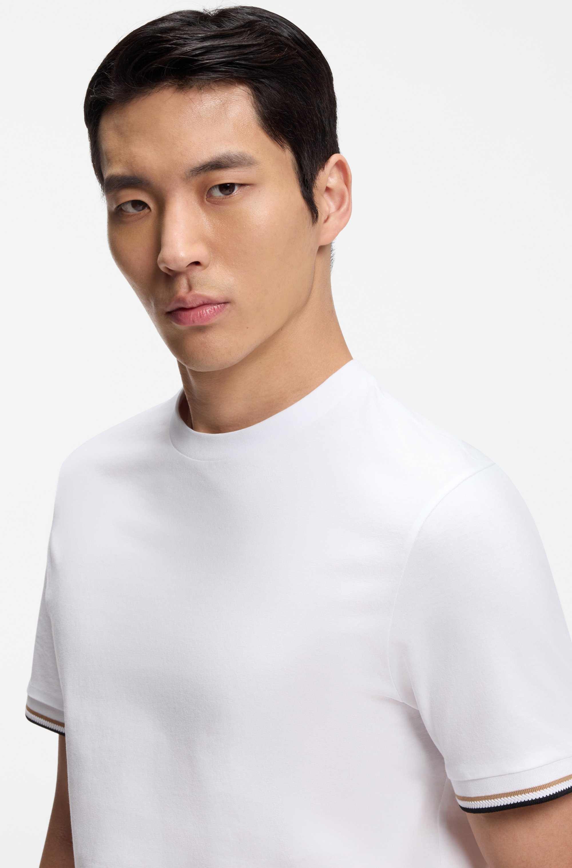 Cotton-jersey T-shirt with signature-stripe cuffs