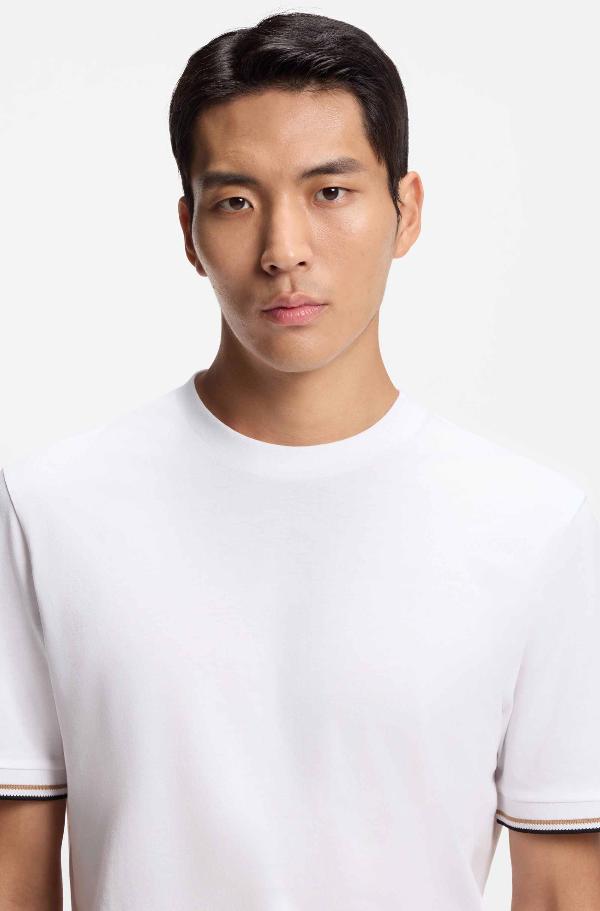 Cotton-jersey T-shirt with signature-stripe cuffs