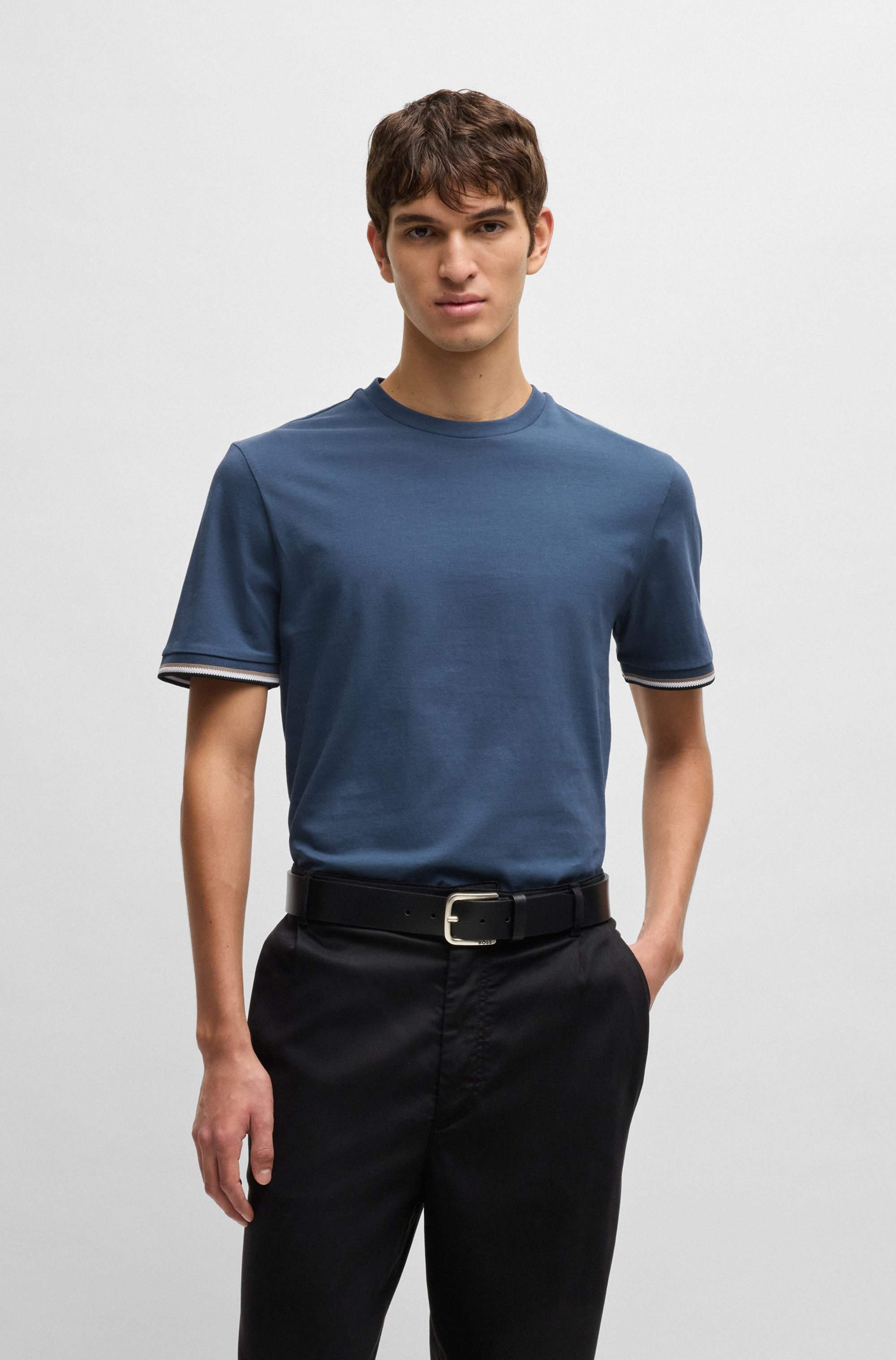 Cotton-jersey T-shirt with signature-stripe cuffs
