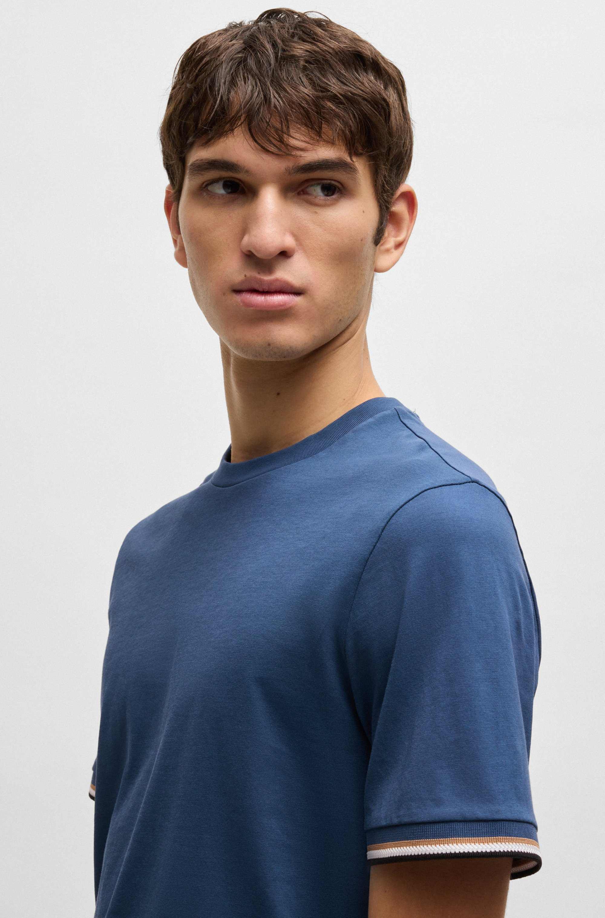 Cotton-jersey T-shirt with signature-stripe cuffs