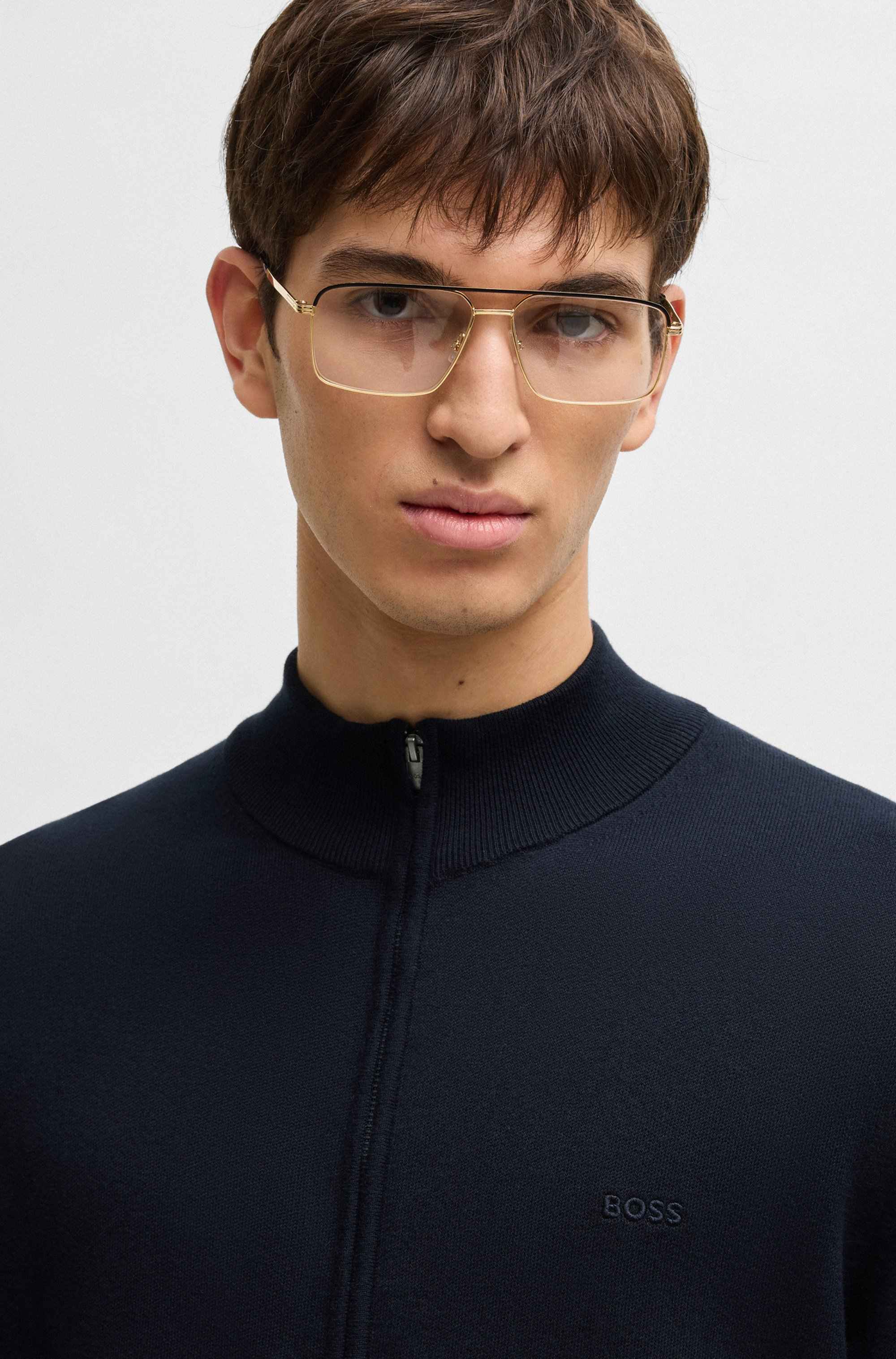 Knitted zip-up cardigan in cotton with embroidered logo