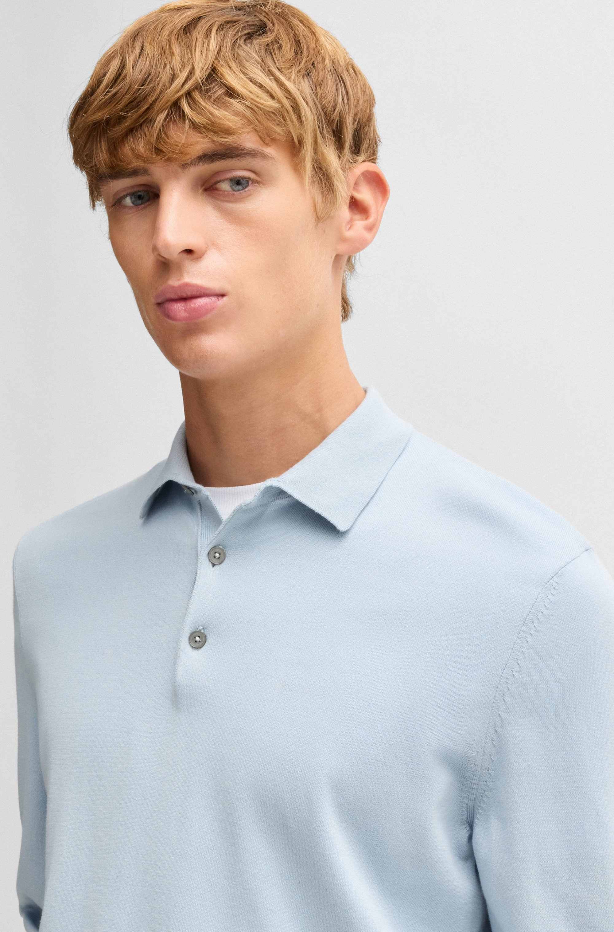 Regular-fit knit polo sweater in cotton jersey