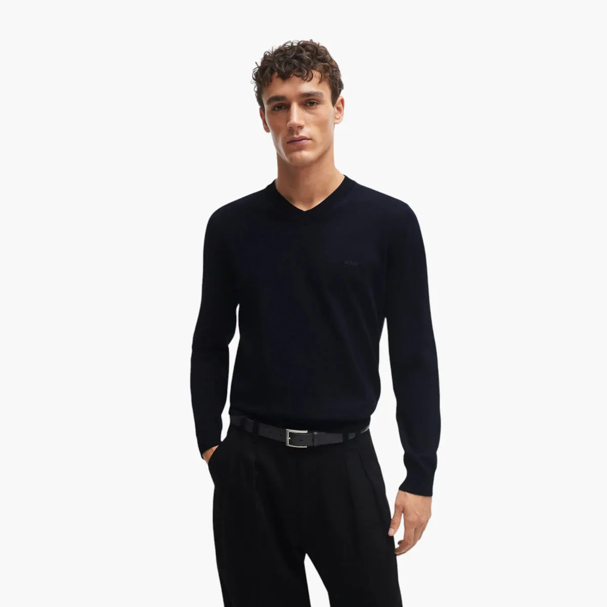 V-Neck Sweater In Pure Cotton With Embroidered Logo