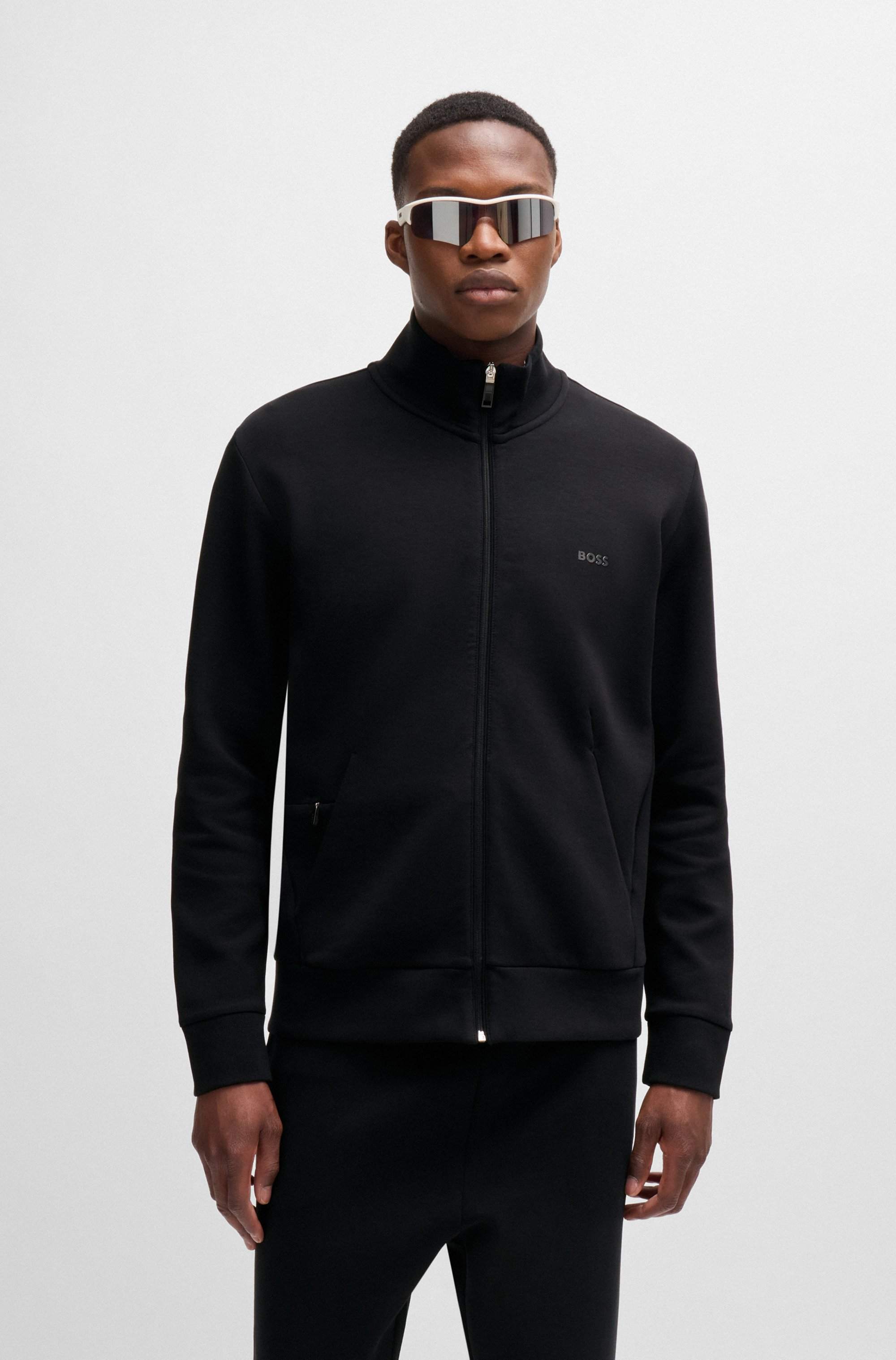 Stretch-cotton zip-up sweatshirt with logo print