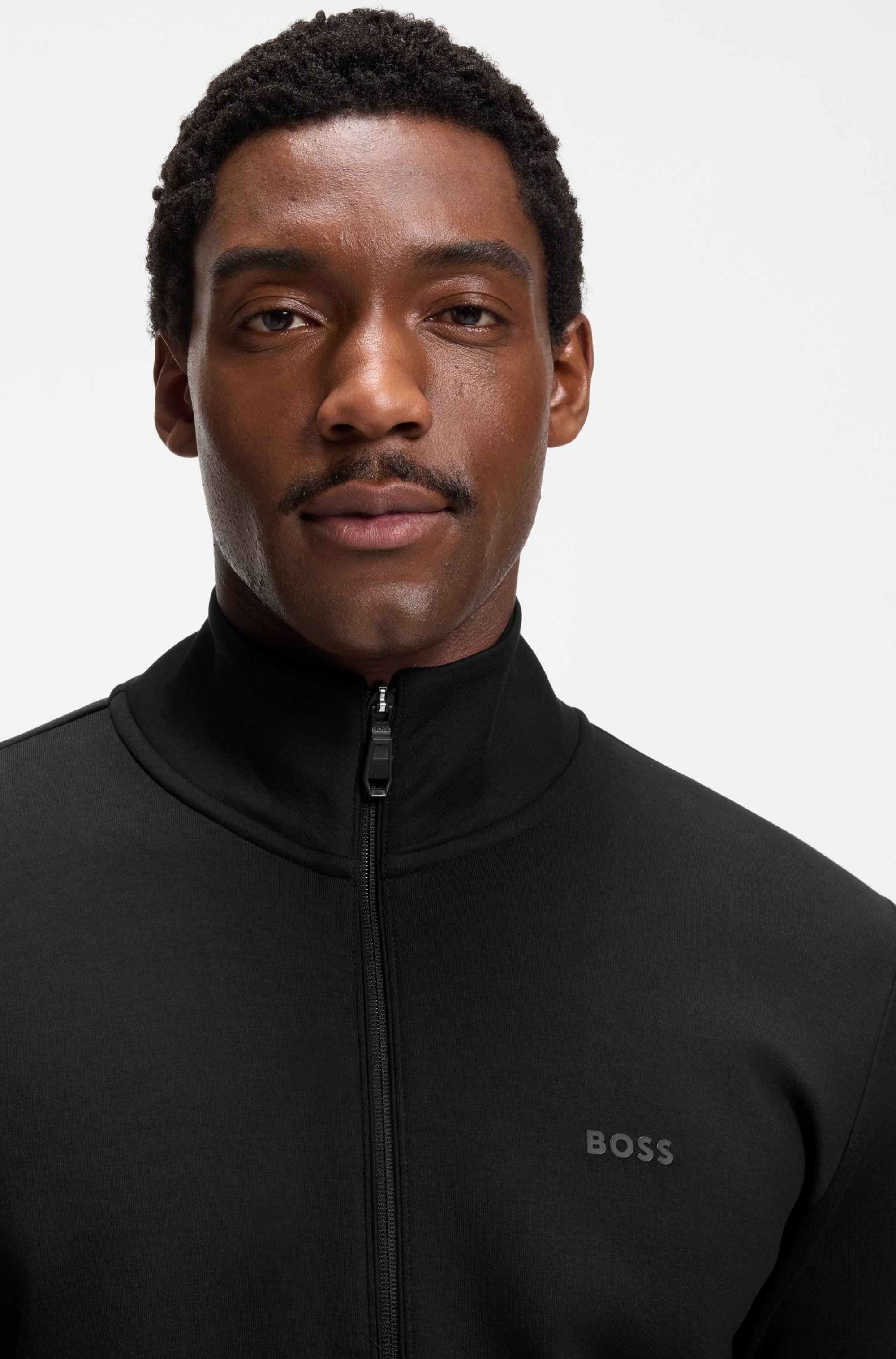 Zip-up sweatshirt in stretch cotton with logo print