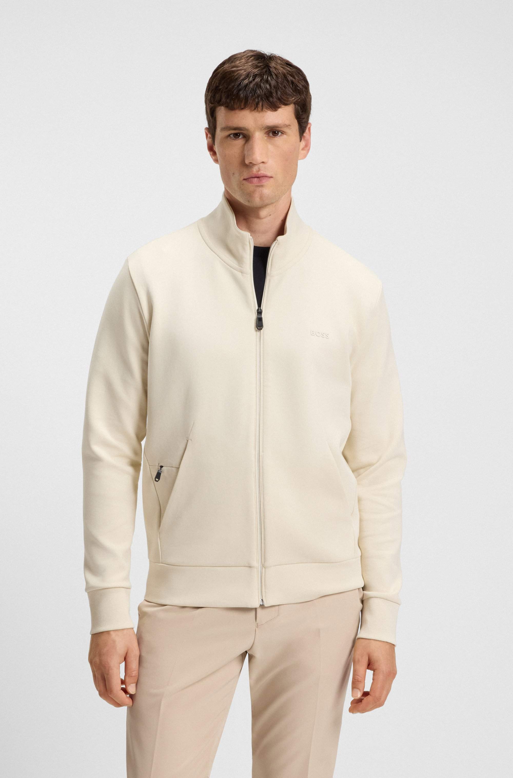 Zip-up sweatshirt in stretch cotton with logo print