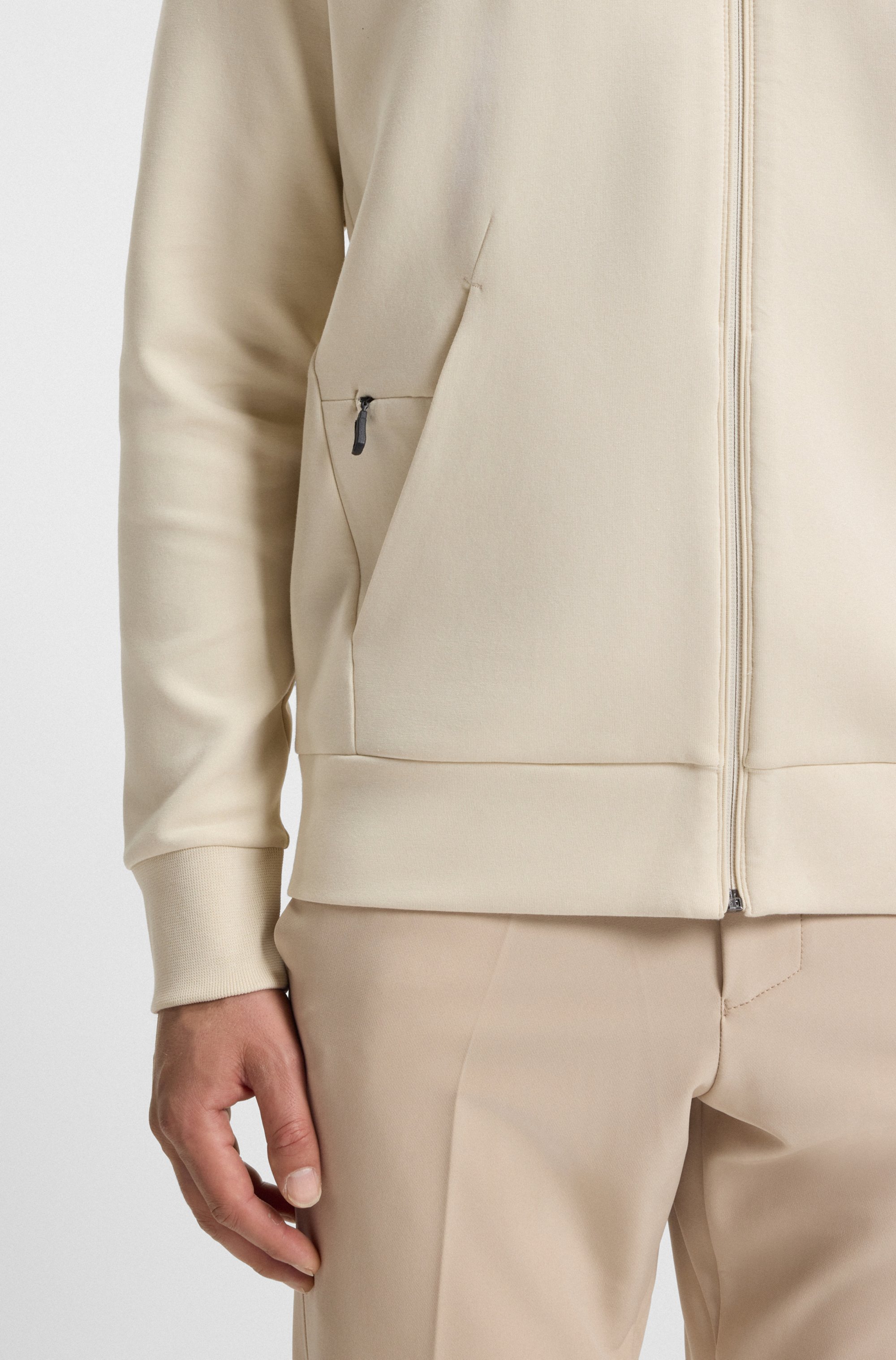 Zip-up sweatshirt in stretch cotton with logo print