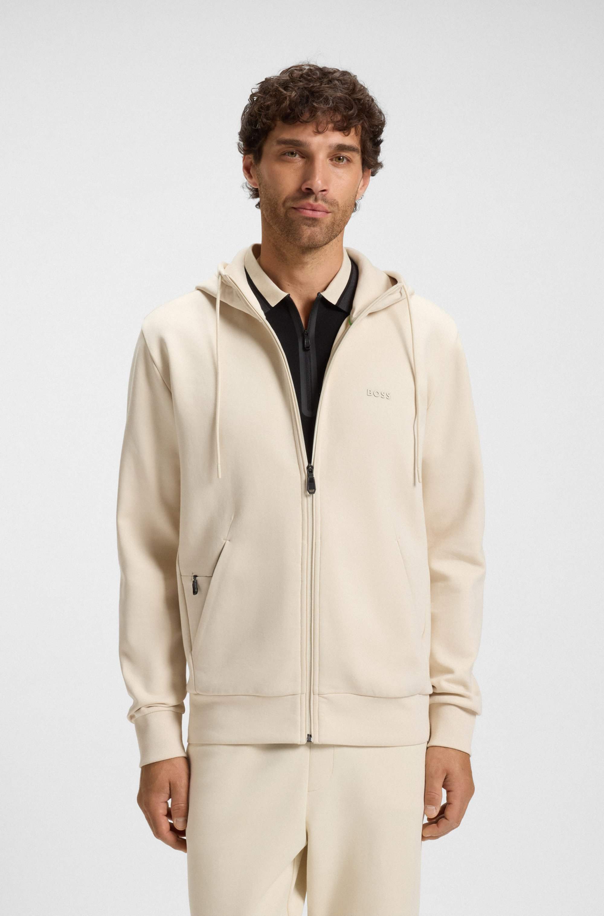 Stretch-cotton zip-up hoodie with logo print