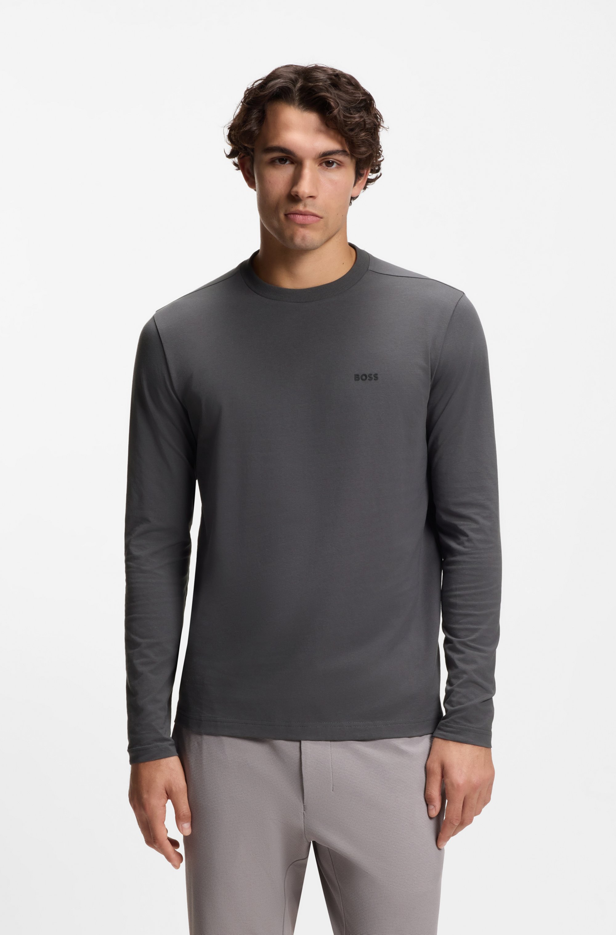 Long-sleeved T-shirt in stretch cotton with contrast logo