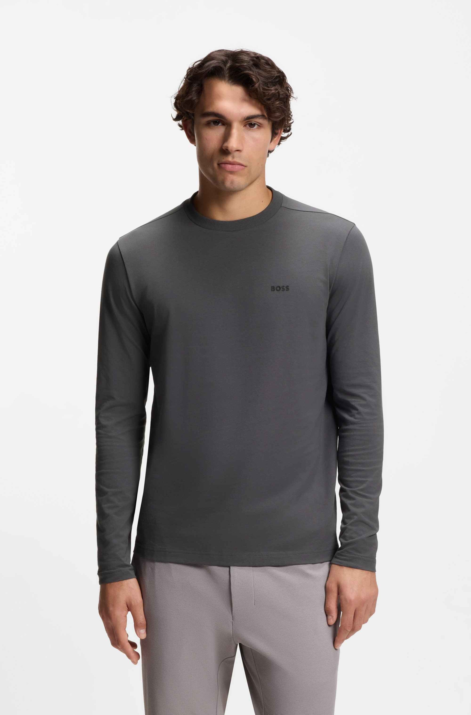 Long-sleeved T-shirt in stretch cotton with contrast logo