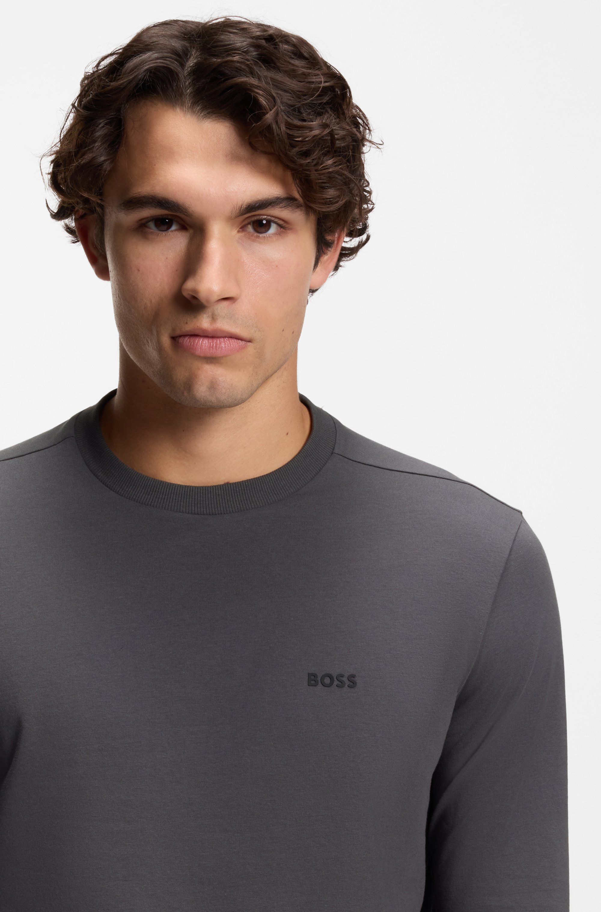 Long-sleeved T-shirt in stretch cotton with contrast logo
