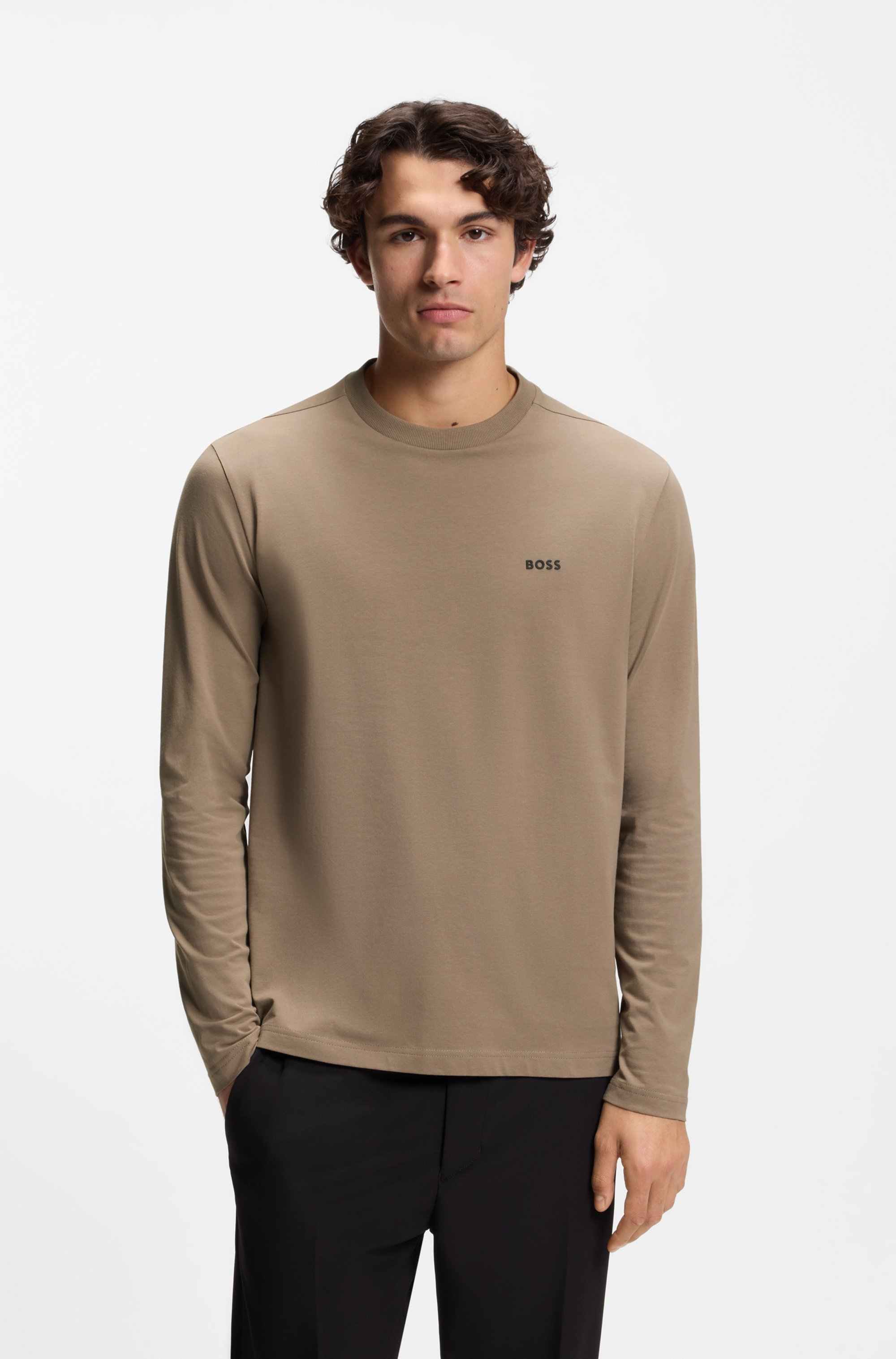 Long-sleeved T-shirt in stretch cotton with contrast logo