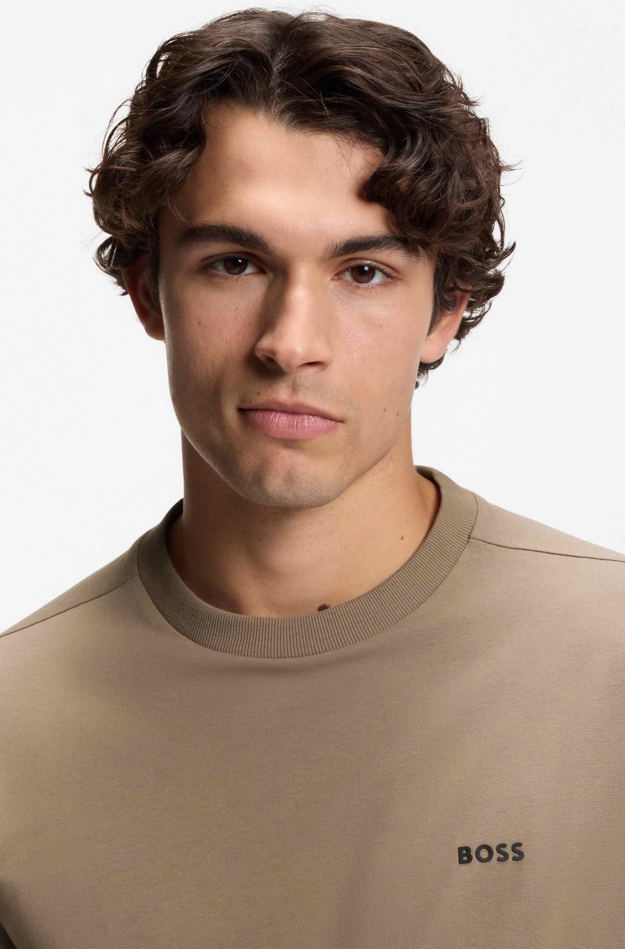 Long-sleeved T-shirt in stretch cotton with contrast logo