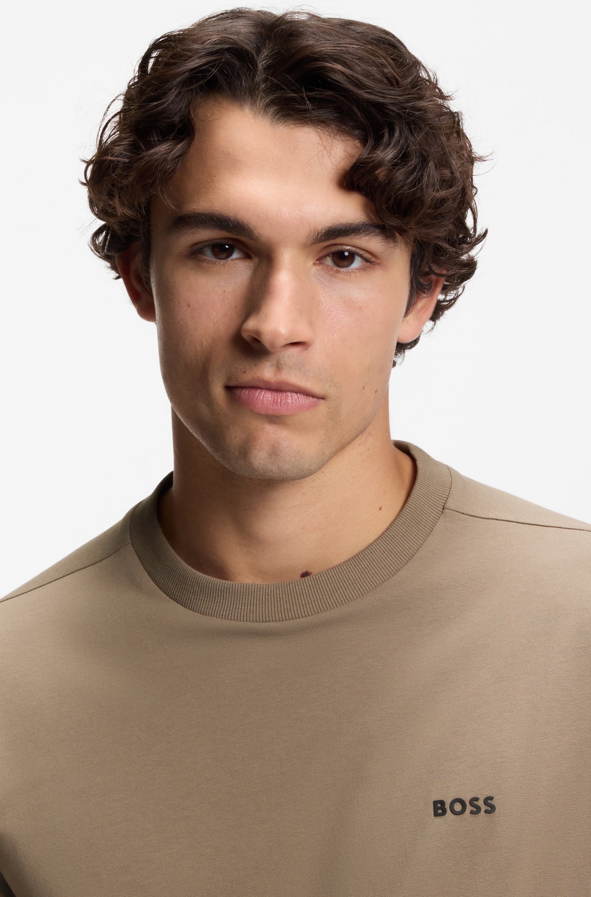 Long-sleeved T-shirt in stretch cotton with contrast logo