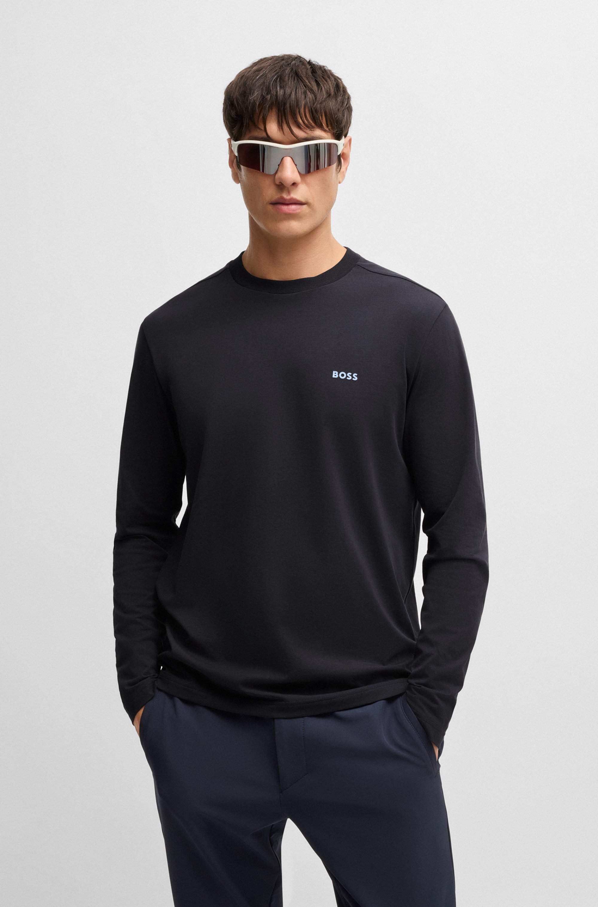 Long-sleeved T-shirt in stretch cotton with contrast logo