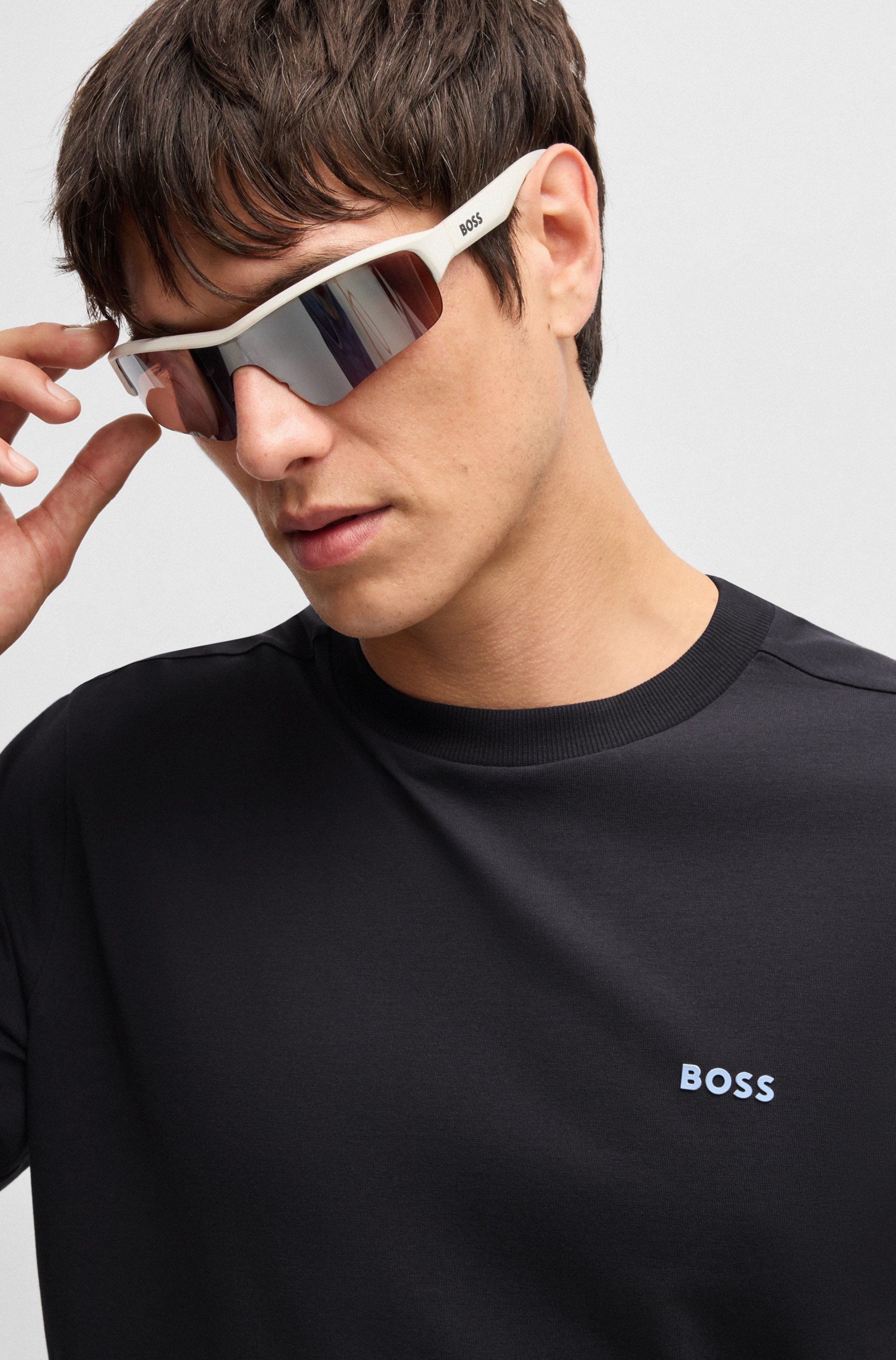 Long-sleeved T-shirt in stretch cotton with contrast logo