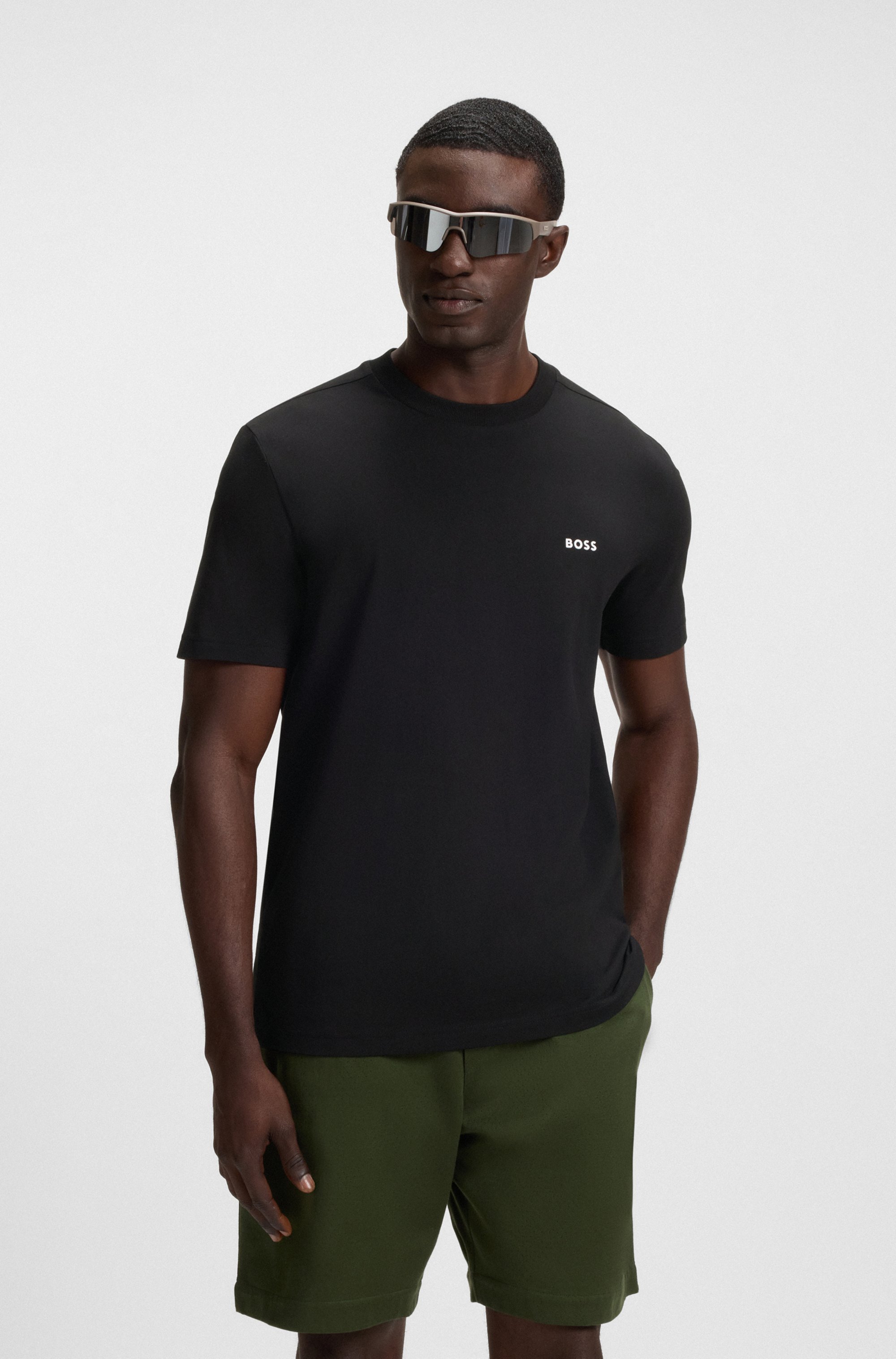 Stretch-cotton T-shirt with contrast logo